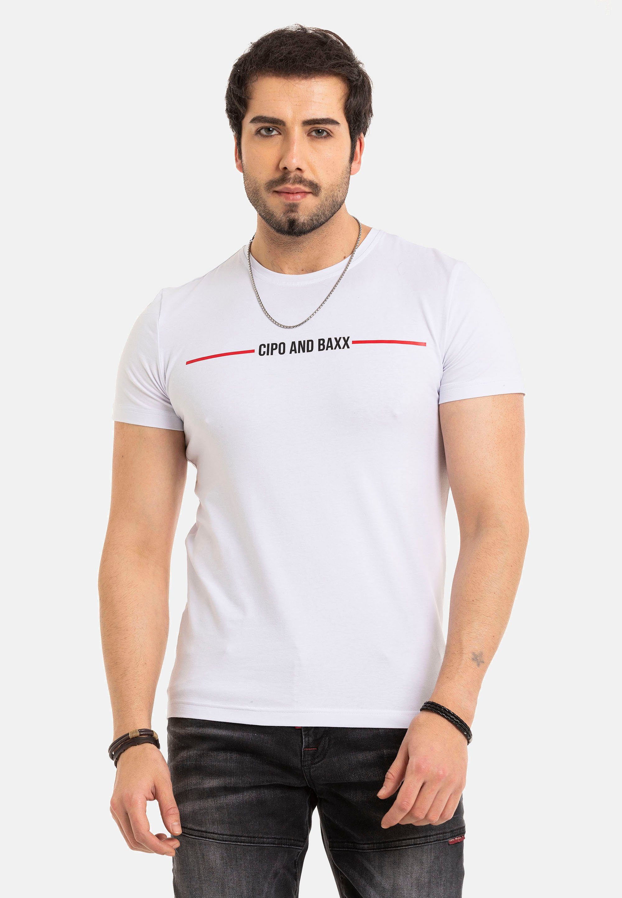 Cipo & Baxx T-Shirt mit coolem Markenprint weiß