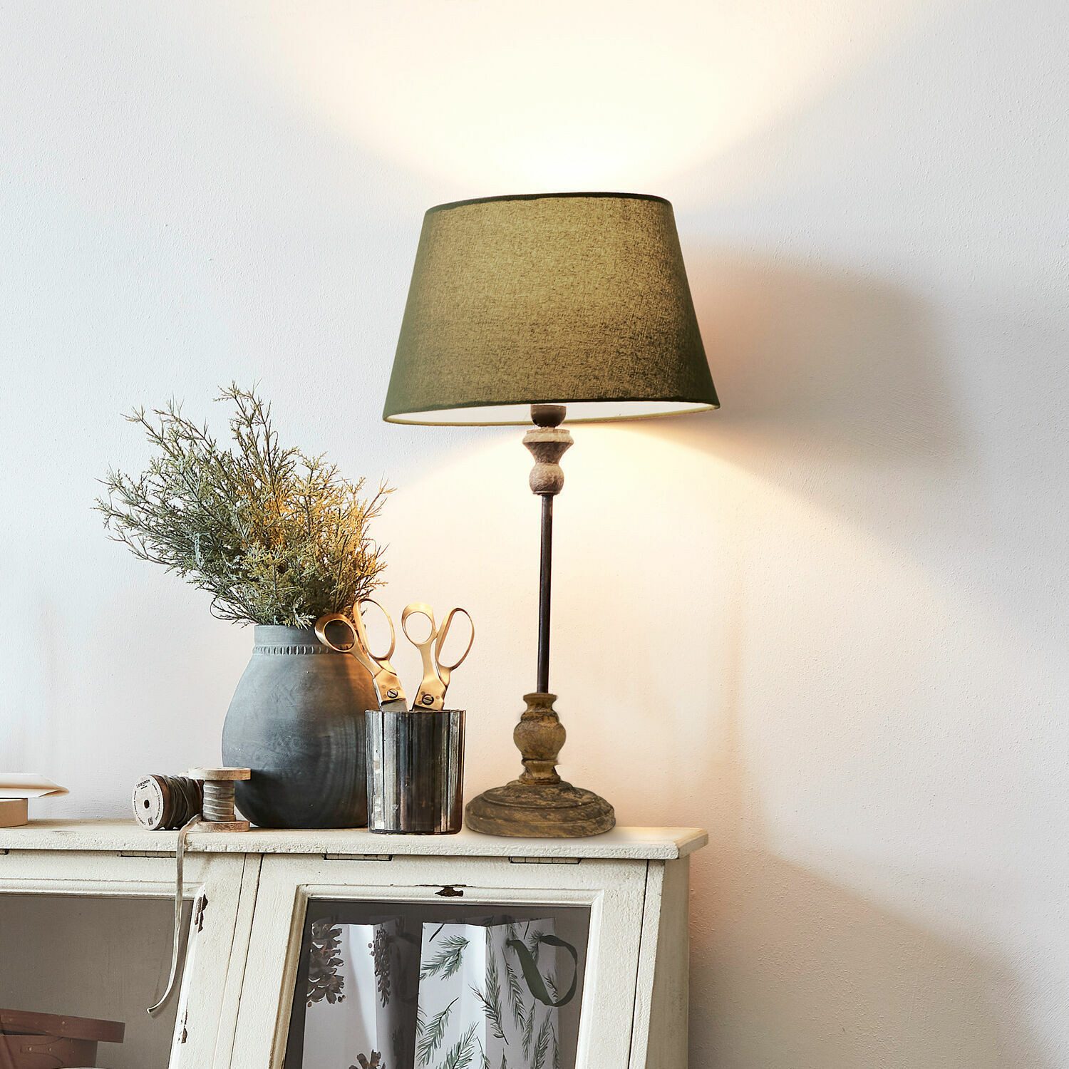 Mirabeau Tischleuchte Tischlampe Karlora grün/antikbraun