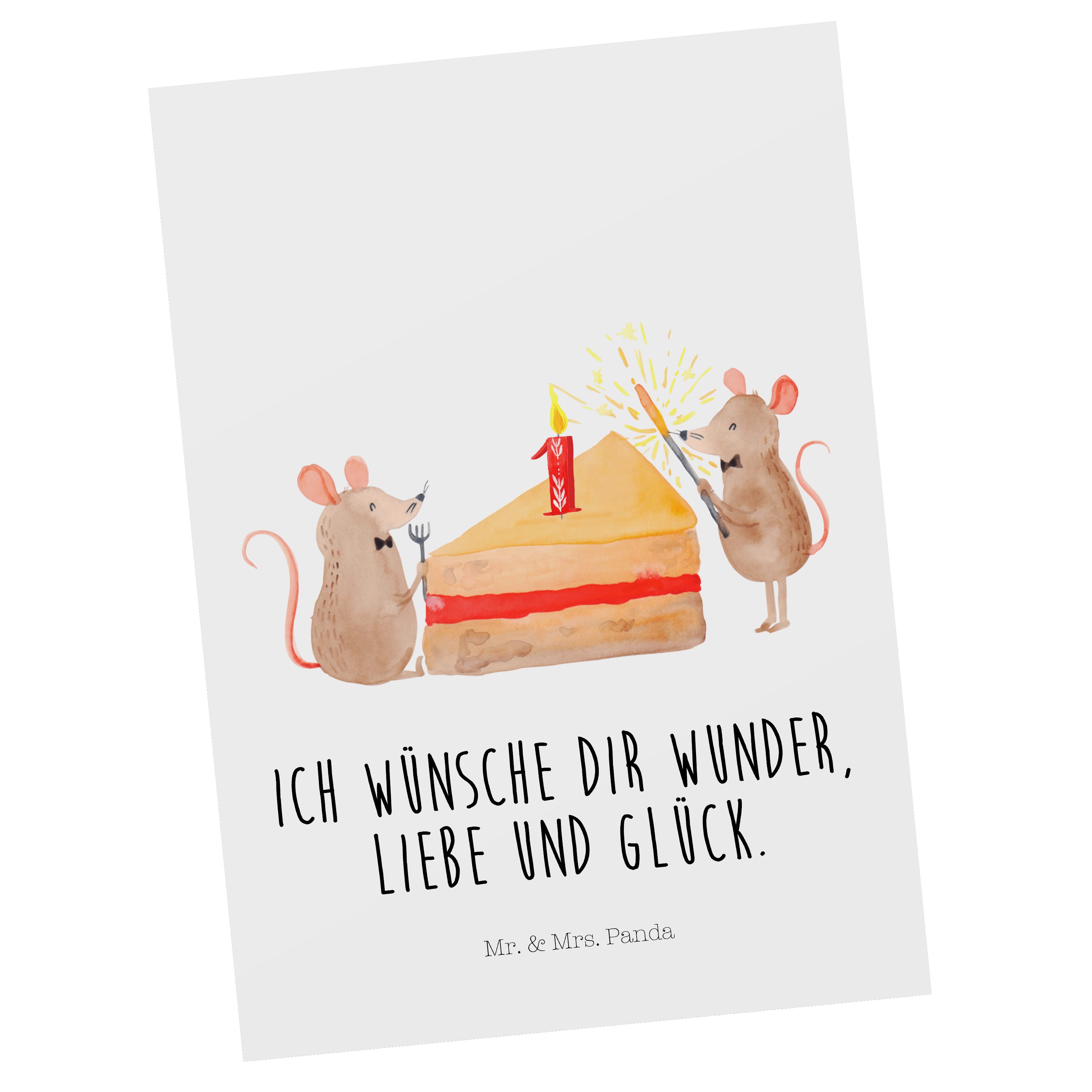 Mr. & Mrs. Panda Postkarte 1. Geburtstag Mäuse Kuchen - Weiß - Geschenk, Einladungskarte, Dankes