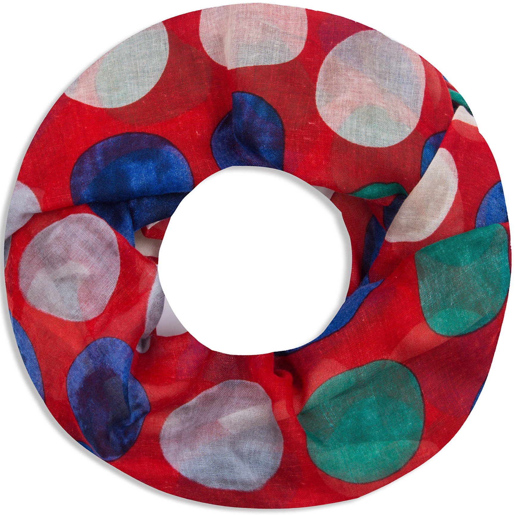 Faera Loop, Damen Schal gepunkteter weicher und leichter Loopschal Rundschal mit großen Punkten rot