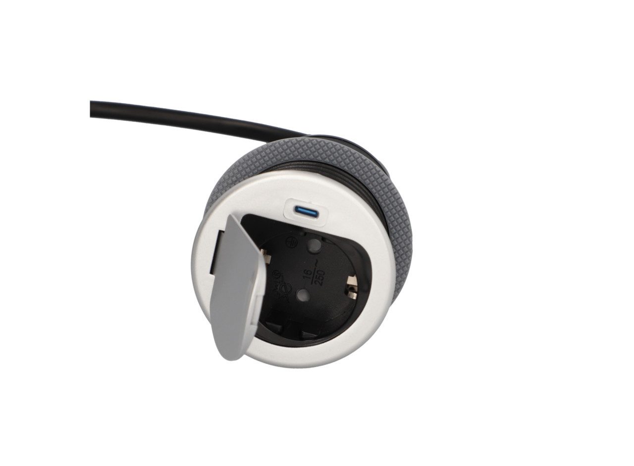 UNITEC UniTEC Einbausteckdose Tischsteckdose mit USB C Steckdosenleiste, Berührungsschutz