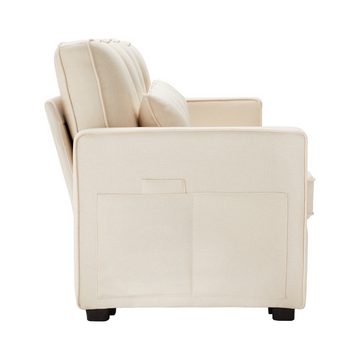 Merax 4-Sitzer mit Seitentaschen und Zierkissen, XXL-Sofa mit Leinenbezug, Chaiselounge, Polstermöbel