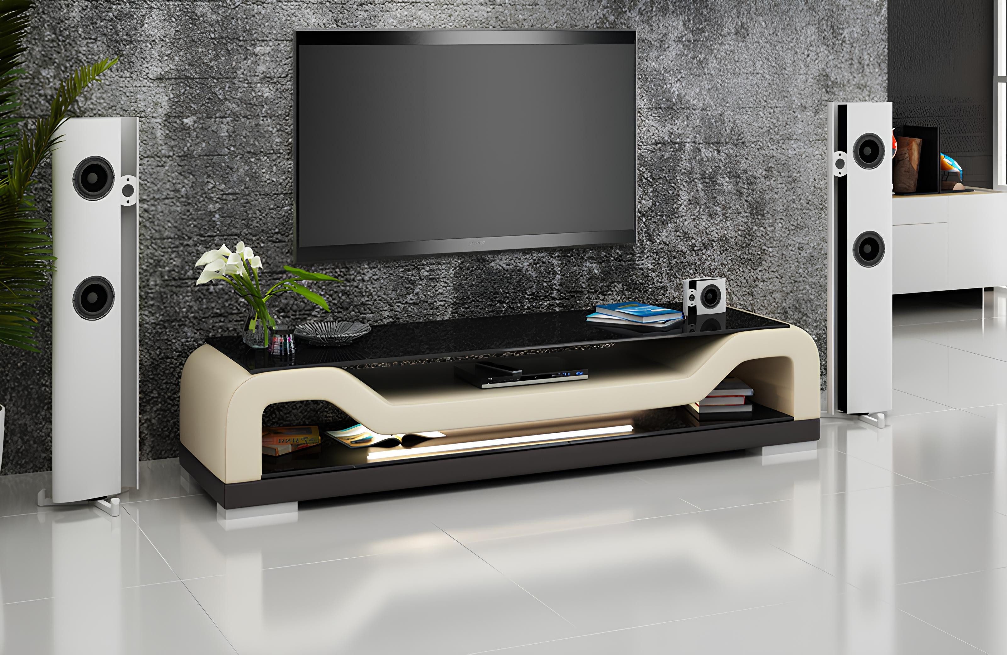 TV-Board Elegantes TV-Sideboard aus Leder und Glas mit Stauraum
