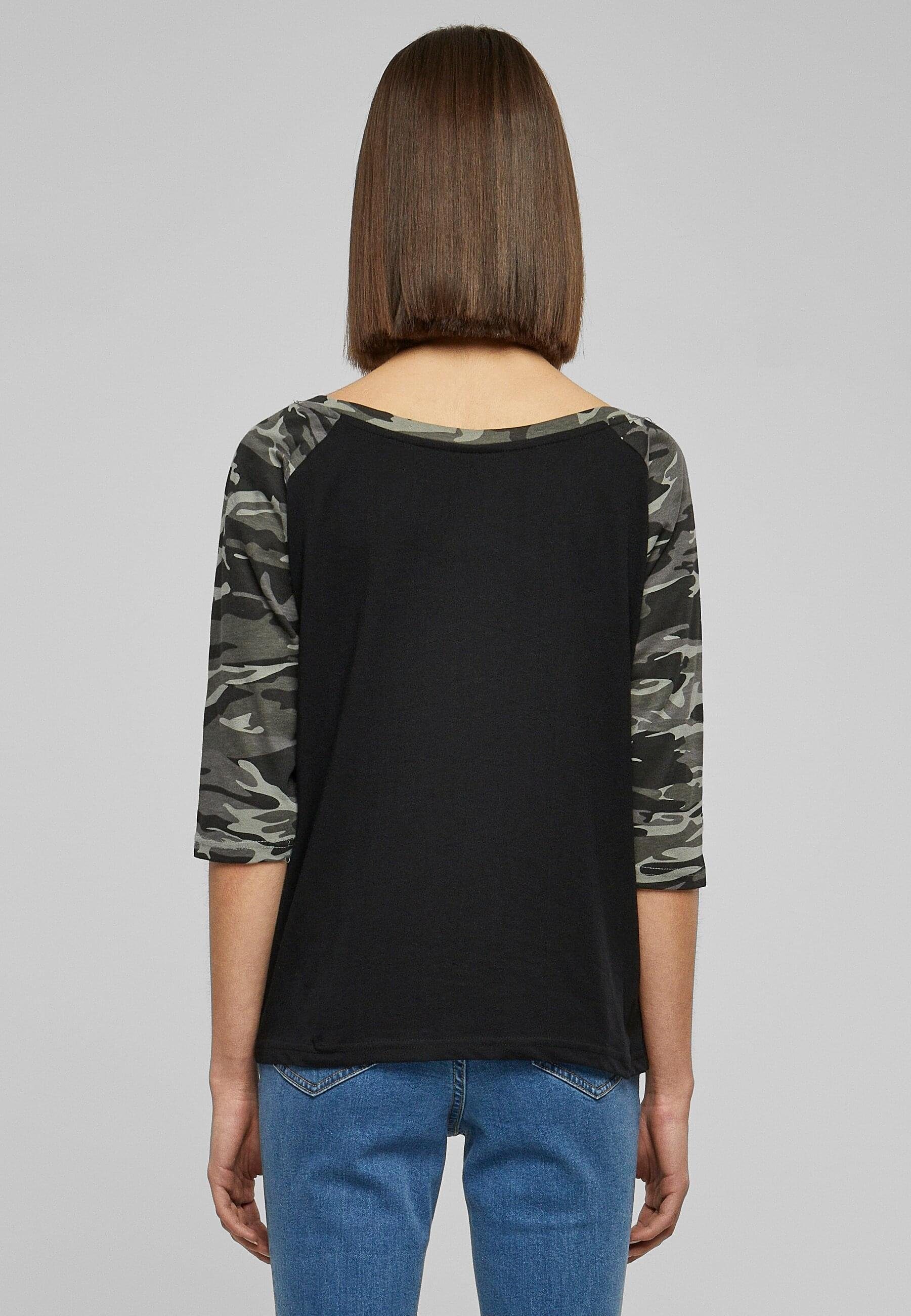 Tee Damen Kurzarmshirt CLASSICS Ladies Raglan URBAN black/darkcamo 3/4 (1-tlg) Contrast