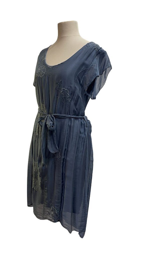 BZNA Sommerkleid Seidenkleid Sommer mit Kleid Mittelblau Herbst Muster