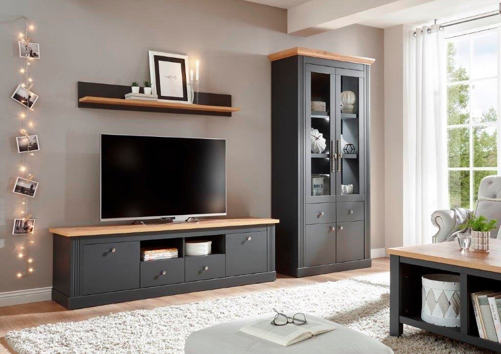 OTTO home Wohnwand Westminster, Anbauwand im Landhausstil, Komplettset, Wohnzimmer-Set, (Set, 3-St), Set besteht aus 1 Vitrine, 1 Lowboard und 1 Wandregal