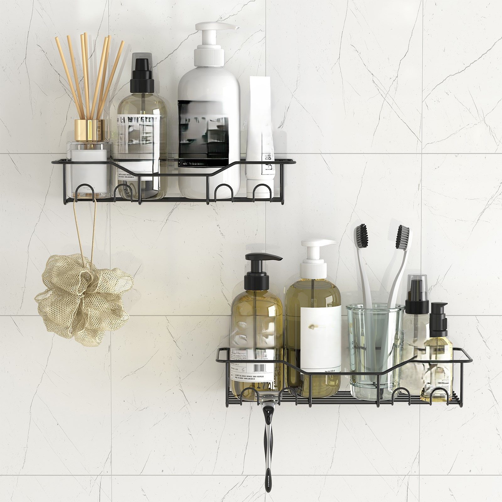 Lifewit Badaccessoire-Set 2er-Pack Duschregal, Dusch Organizer, spurlose Duschregale