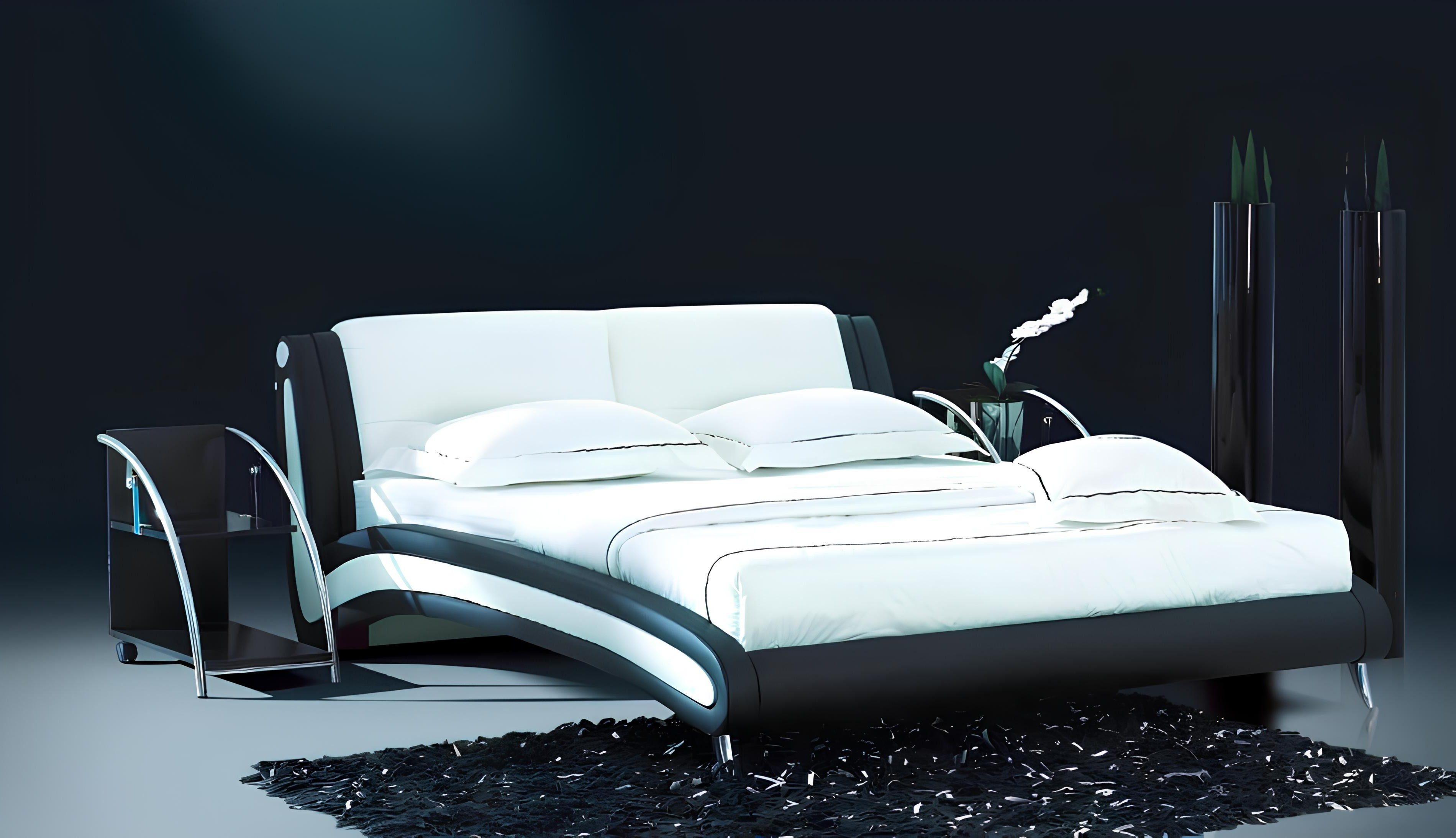 Xlmoebel Polsterbett Luxuriöses Hotelbett aus Leder in Schwarz-Weiß mit modernem Design (Polsterbett, 1-tlg., Betten), Hergestellt in Europa