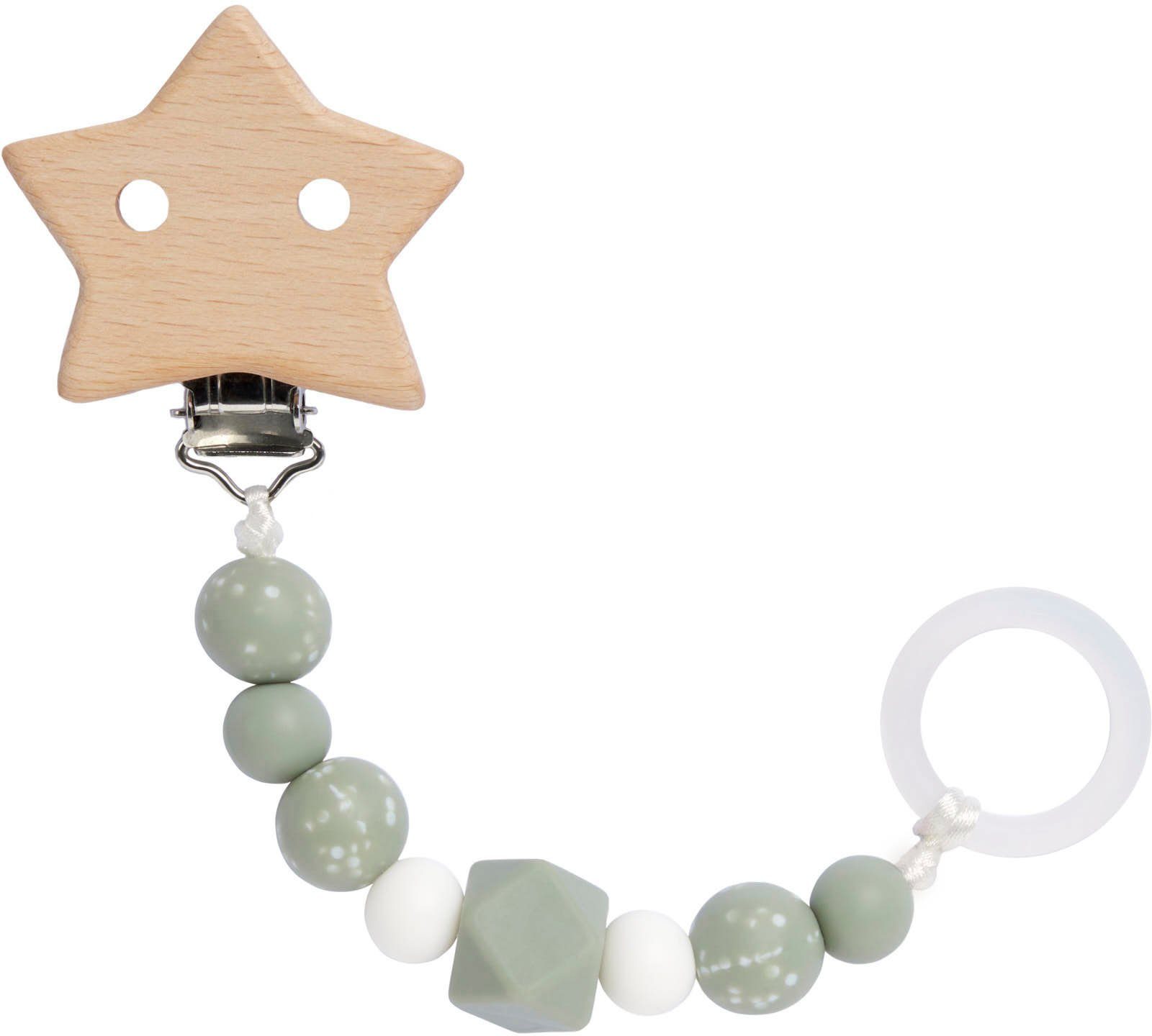 Schnullerbefestigung Little Universe, star olive