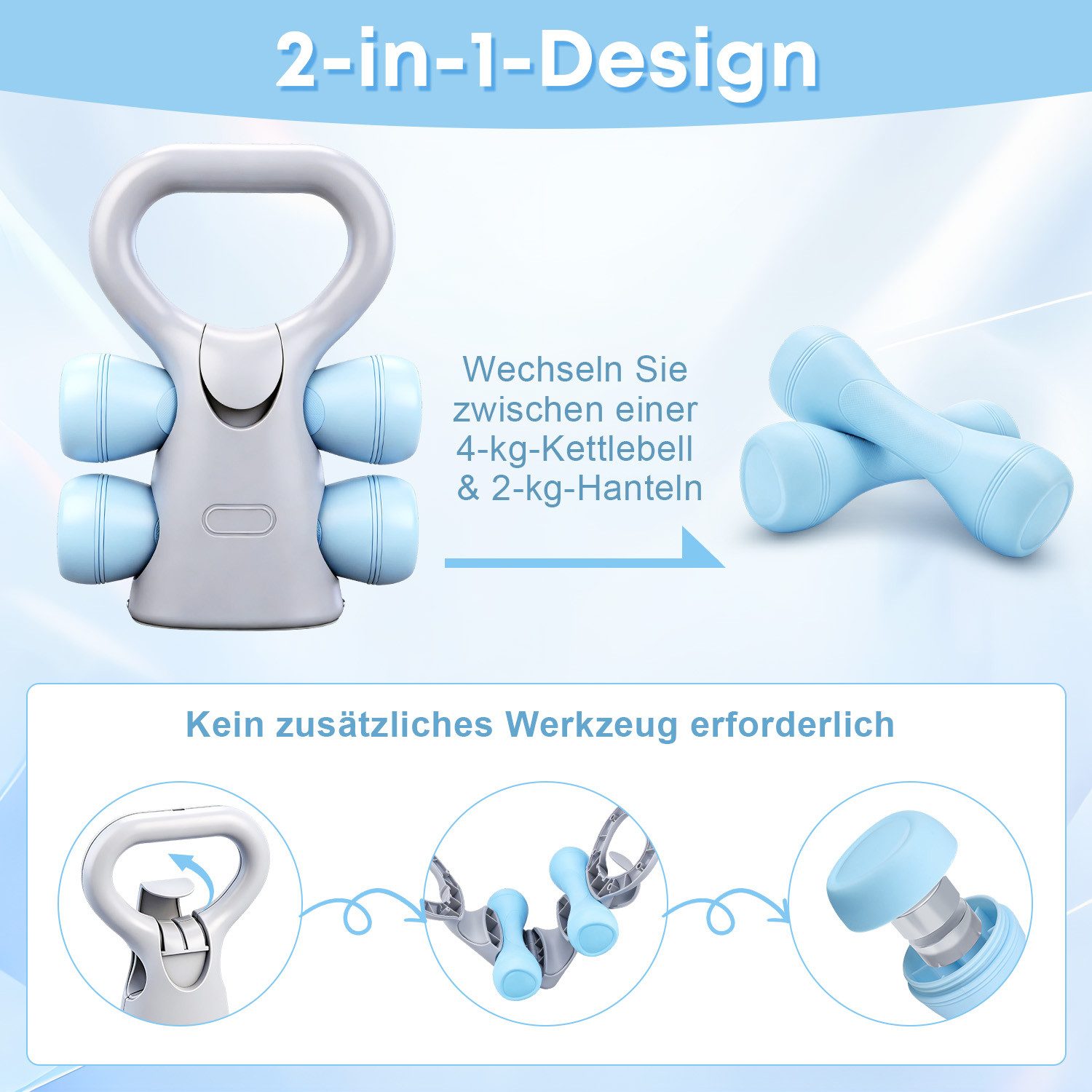 CkeyiN Pro Hantel-Set 2-in-1 Kugelhantel & Hantel Set,Verstellbare Set(0.8KG-2KG-4KG), (Gusseisen + Kunststoffgehause), 2*2 KG,Yoga-Übung, Aerobic, Kerntraining