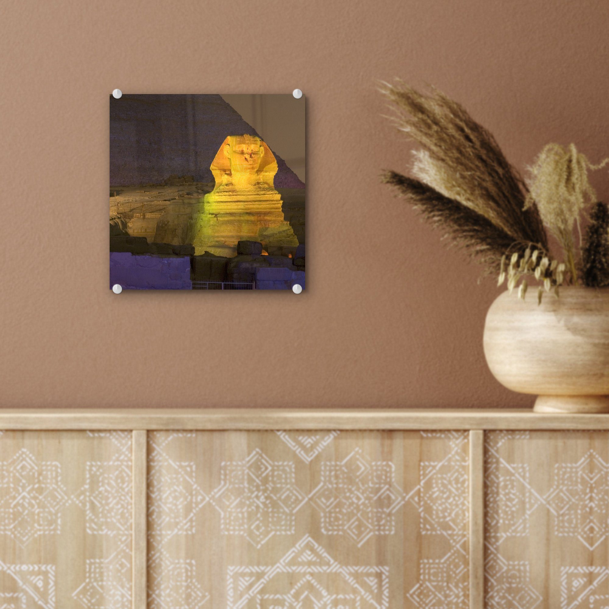 Wanddekoration Foto Glas Sphinx, - - Wandbild Bilder MuchoWow auf St), - Acrylglasbild auf (1 Goldene Glas Glasbilder