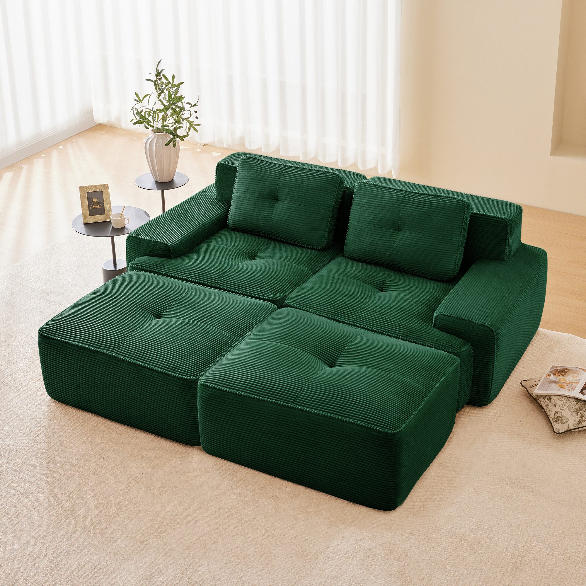 Leawin Sofa Cloud Modulsofa Boneless U-Sofa aus Cord, Tiefsitz, modular, Montagefreies Corduroy-Cloud-Sofa mit Ottoman & Tiefen Sitz