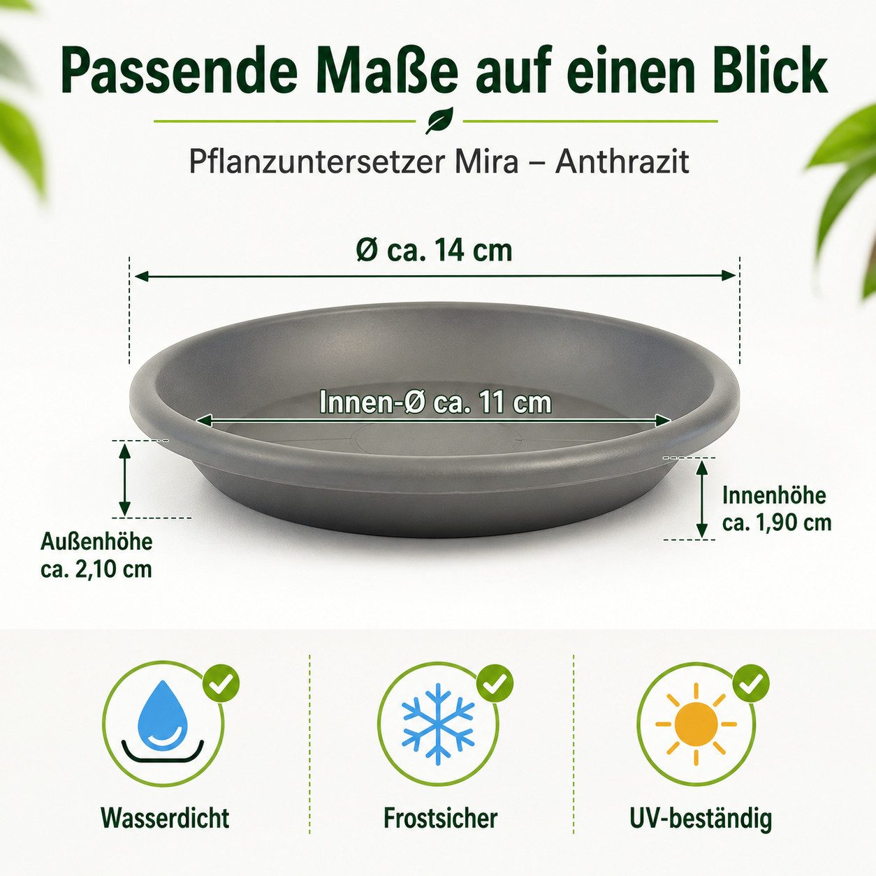 Testrut Blumentopfuntersetzer Blumentopf Untersetzer anthrazit robust für saubere Flächen, Zubehör für Pflanztopf Fiona