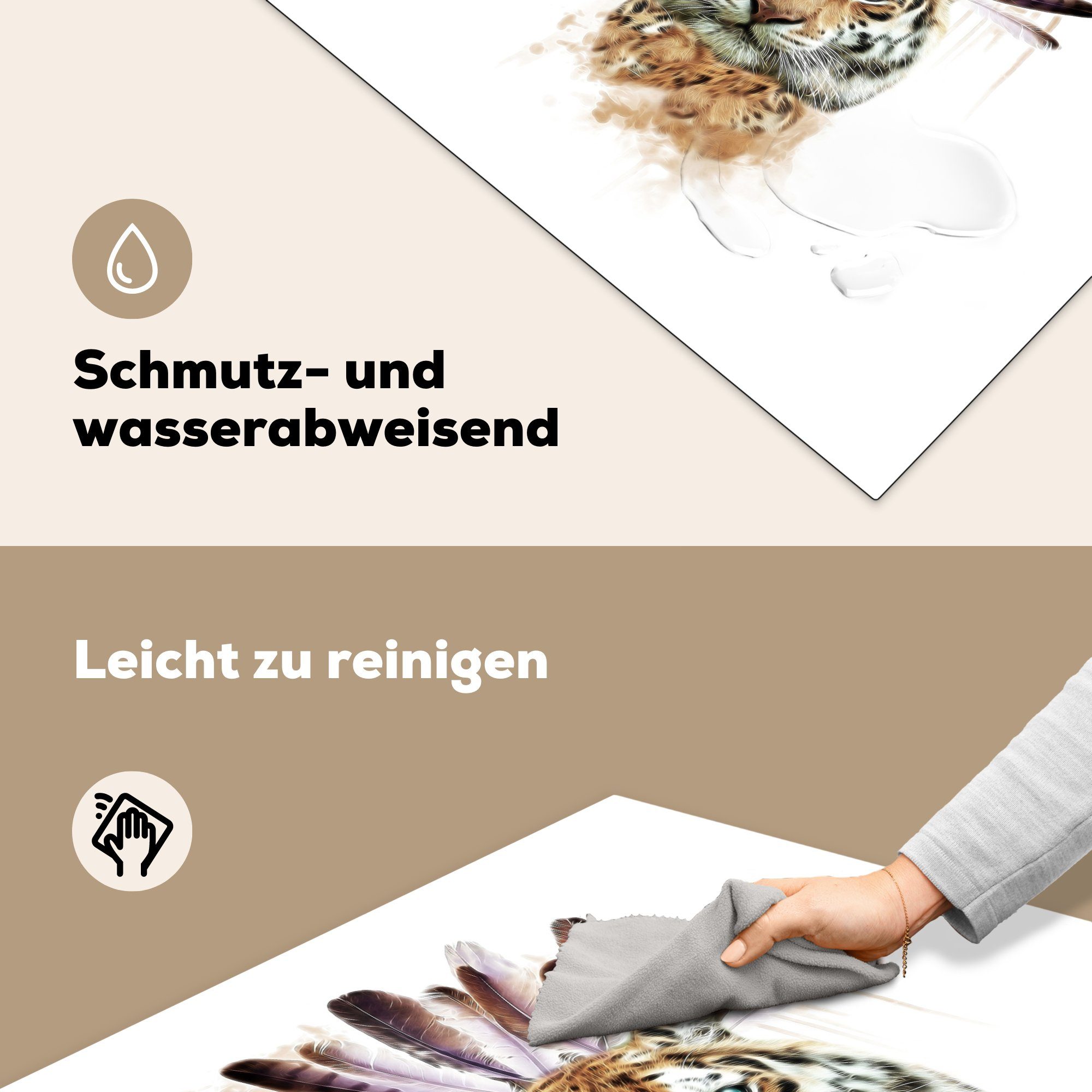 78x78 (1 Arbeitsplatte - Vinyl, Tiger Weiß cm, - Kopf, küche für MuchoWow Herdblende-/Abdeckplatte tlg), Ceranfeldabdeckung,