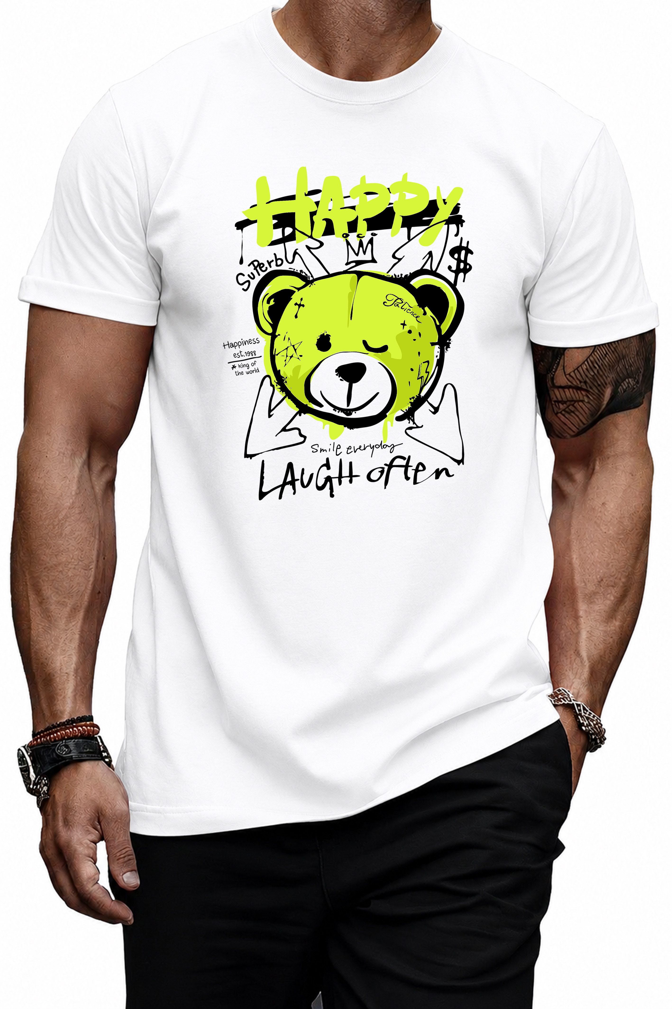 Banco T-Shirt Herren Happy Bear Frontprint Streetwear Regular Fit mit großem Happy-Bear-Frontprint