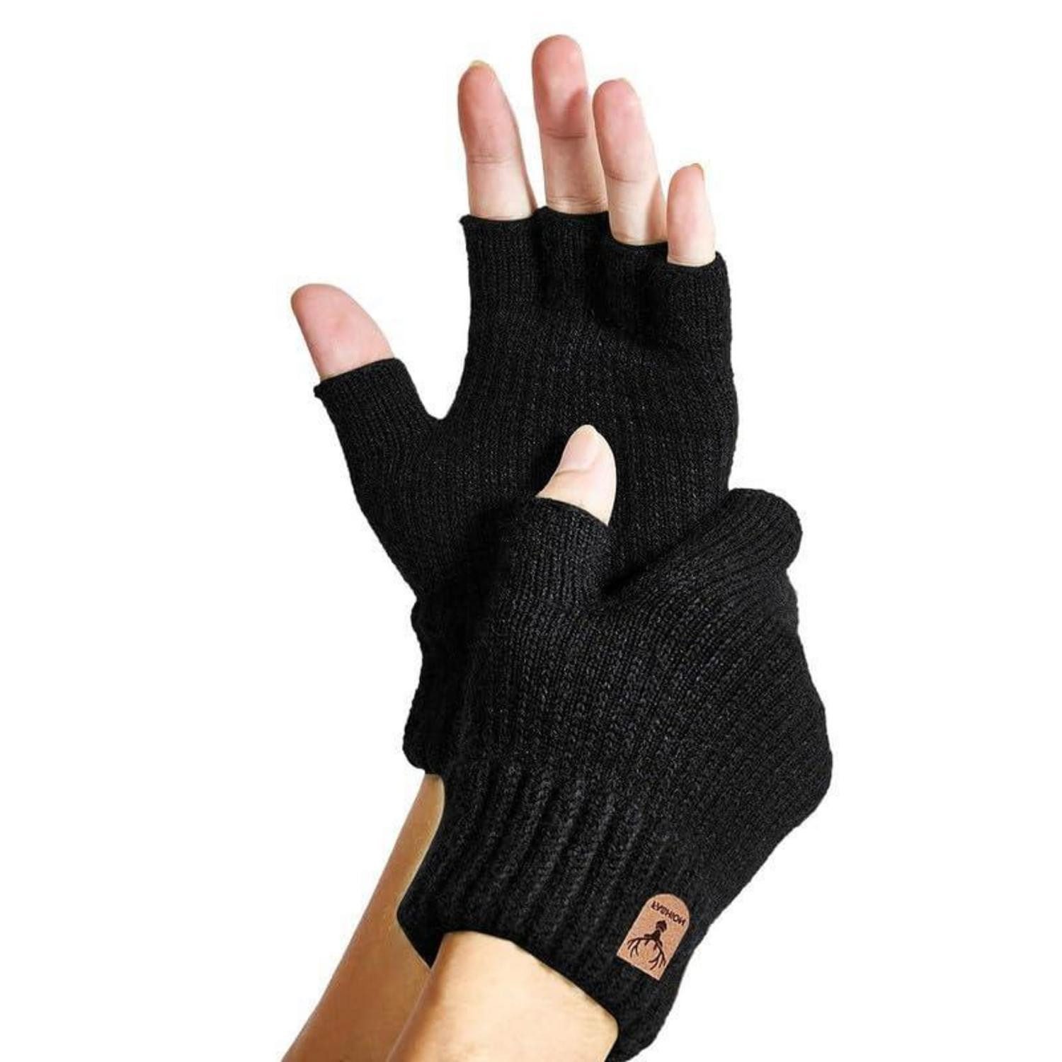 LuxusKollektion Laufhandschuhe Fingerlose Strickhandschuhe Schwarz (1-St)