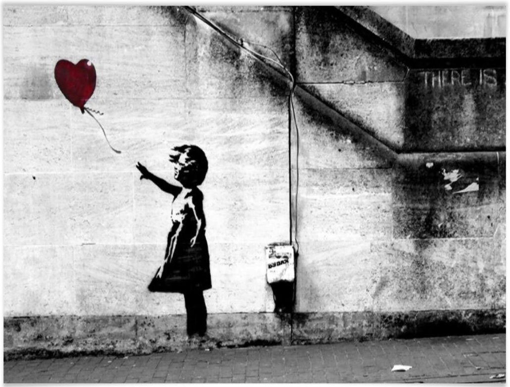 [Originalprodukt aus Übersee] Wall-Art Poster Graffiti Bilder Girl with (1 Poster, Menschen Wandposter St), Bild, Wandbild, balloon