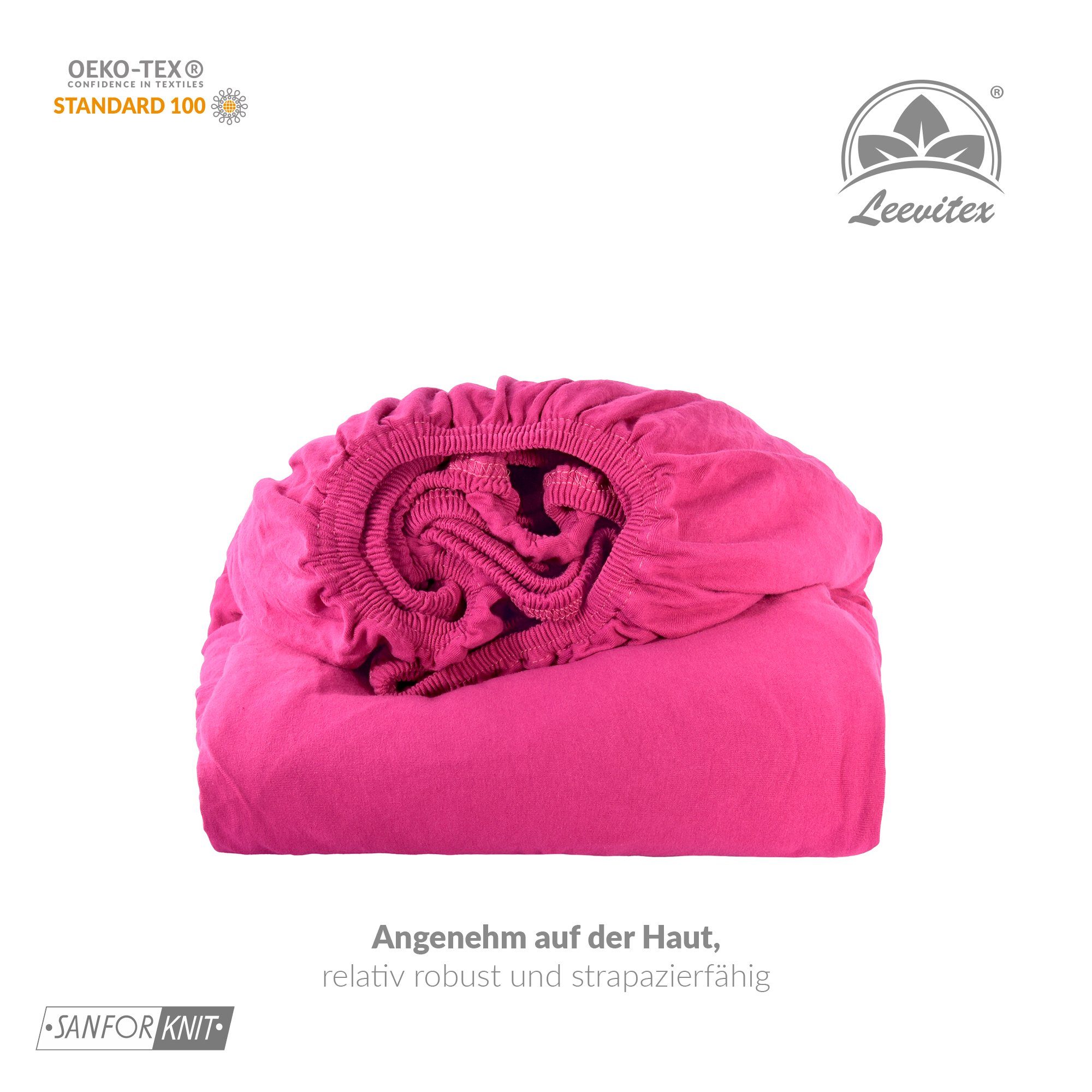 dehnbar, Magenta und & Pink rundum, diverse anschmiegsam leevitex®, 100% Spannbettlaken Größen Gummizug: Jersey, / Farben Classic Baumwolle,