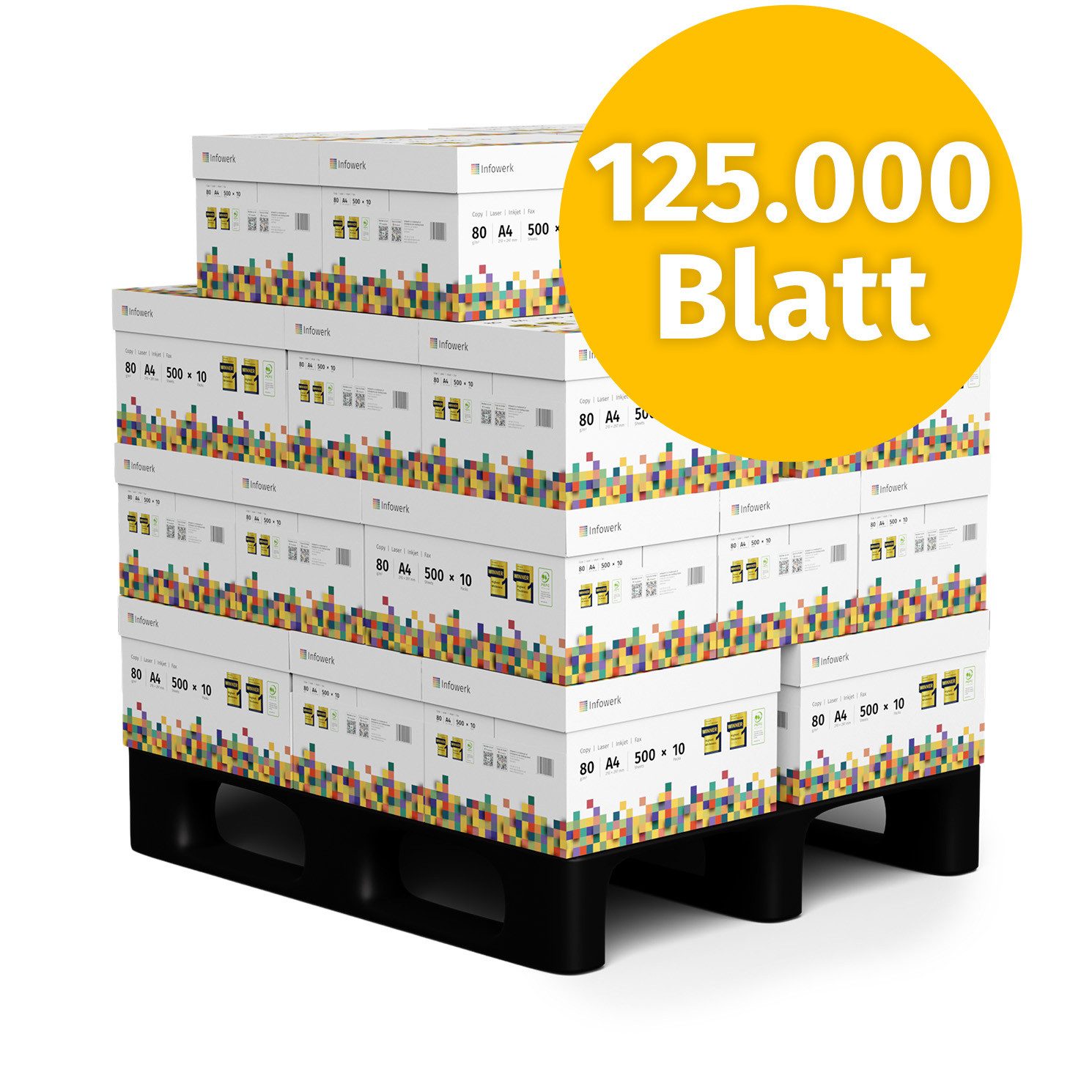 Infowerk Druckerpapier Kopierpapier 125000 Blatt A4 80g Premium Weiß Testsieger PEFC