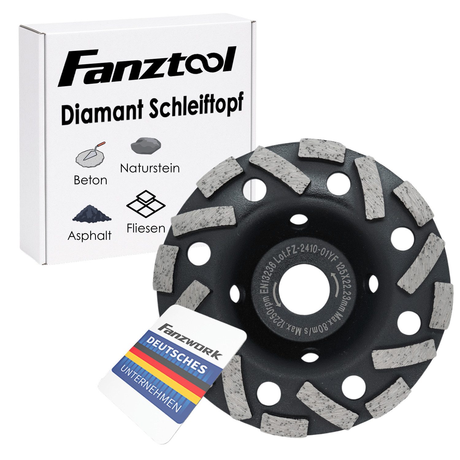 Fanztool Schleifteller FANZTOOL Diamant-Schleiftopf 125 mm für Estrich, Asphalt & Putz, ø 125 mm