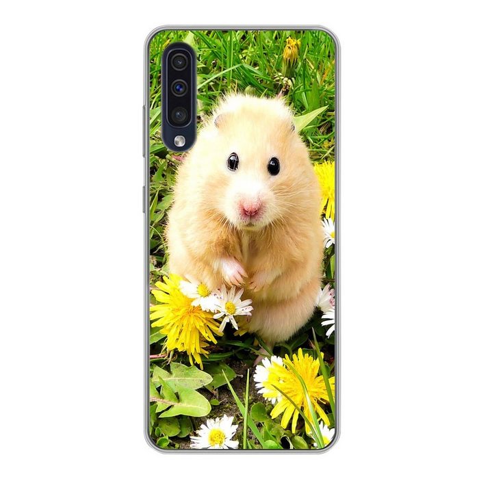MuchoWow Handyhülle Hamster zwischen Blumen Handyhülle Samsung Galaxy A30s Smartphone-Bumper Print Handy
