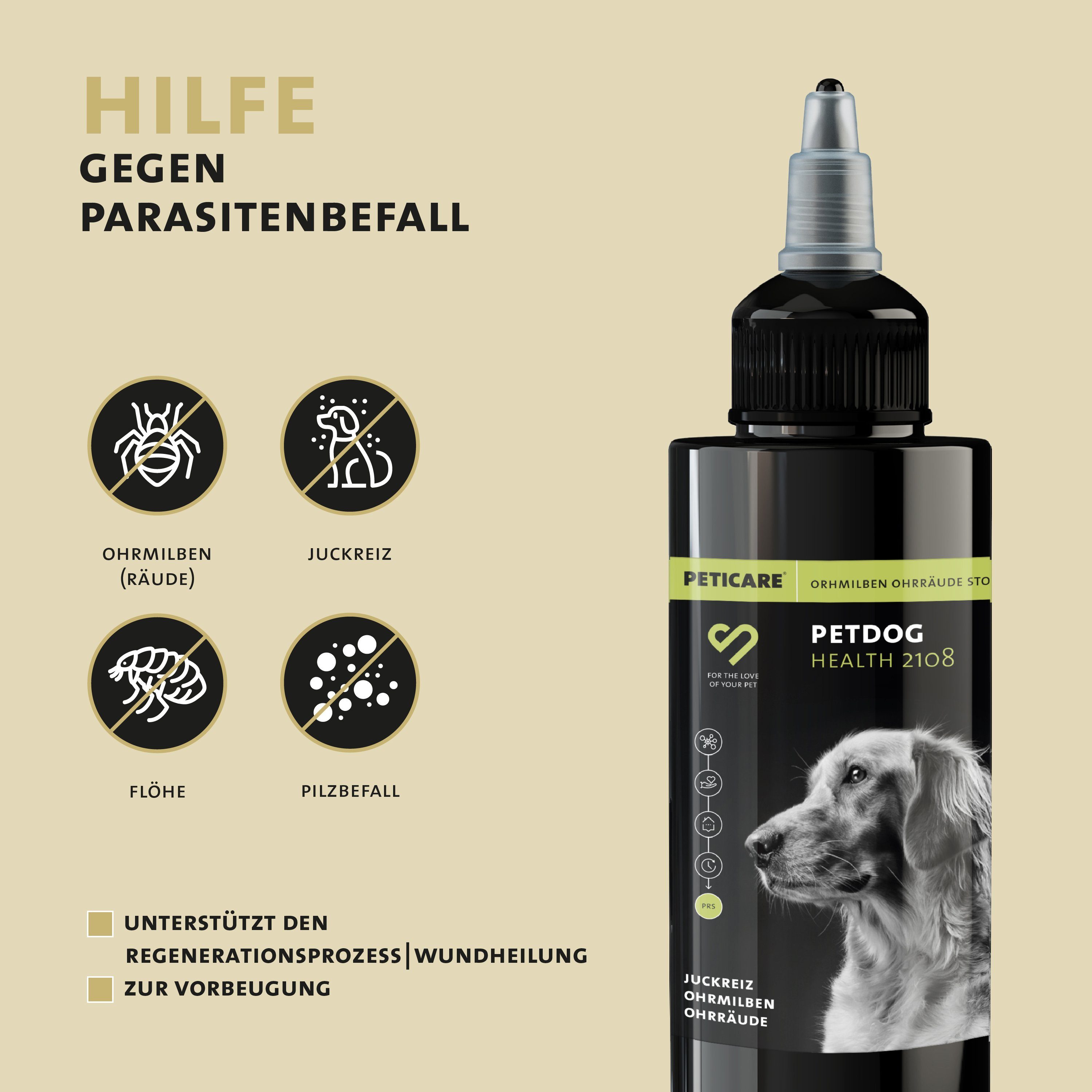 Health Peticare Insektenspray ml 2108 für Ohrräude Ohrmilben, Hunde, Lotion 50 - petDog