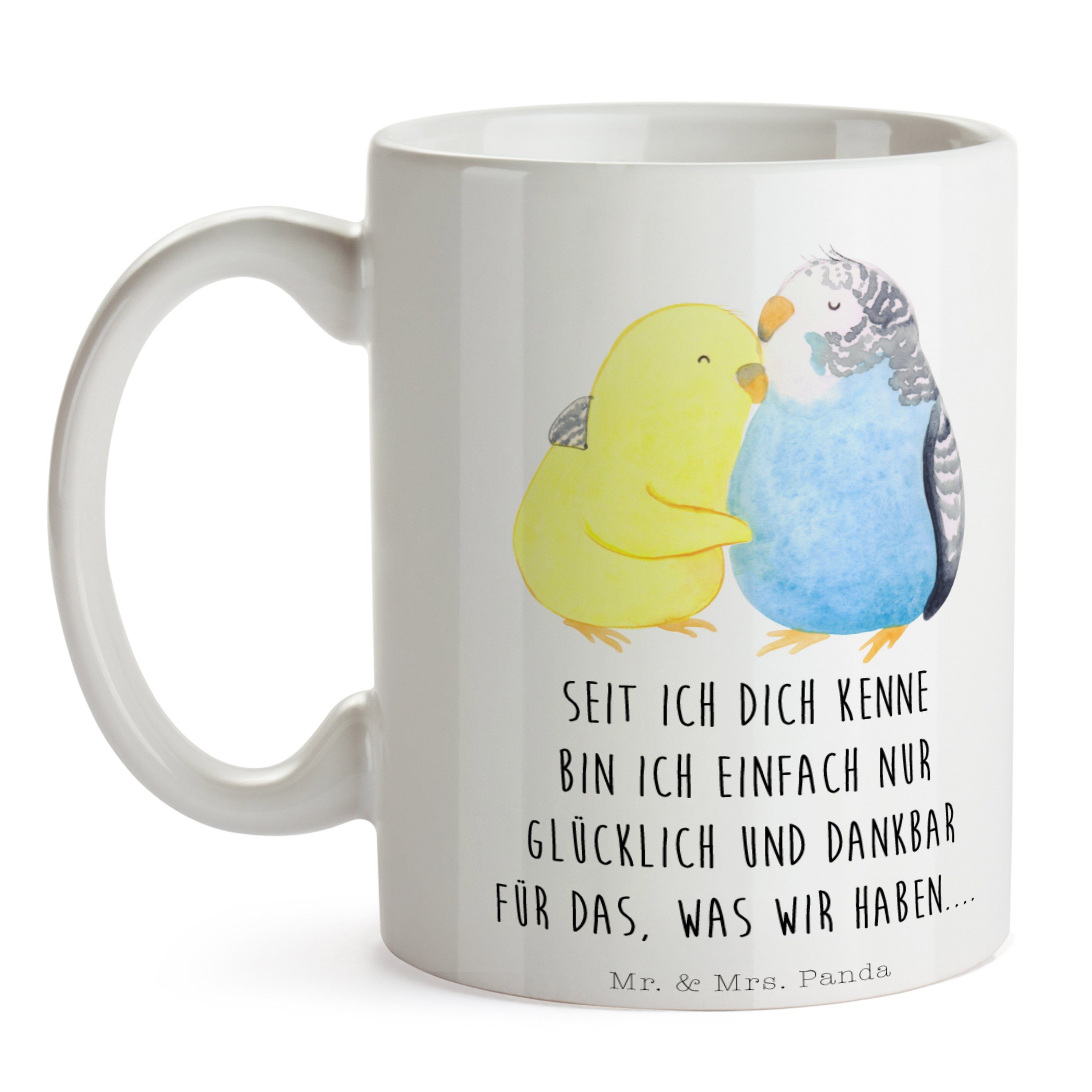 Mr. & Mrs. Kuscheln, Panda Wellensittich Tasse - - Geschenk, Vögel, Weiß Liebe Keramik Hocheitstag