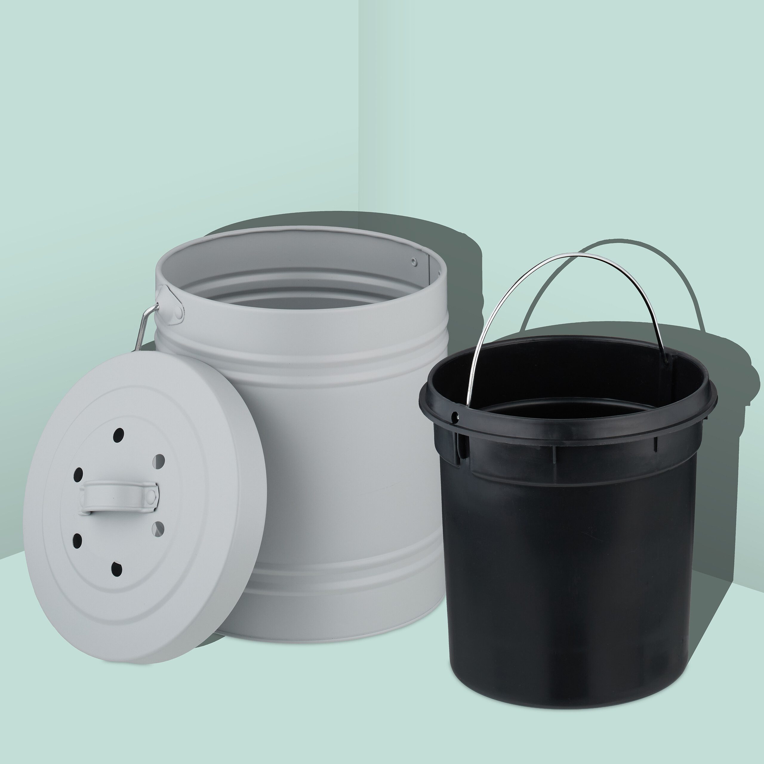 relaxdays Biomülleimer Komposteimer mit Geruchsfilter 5 Liter, grau