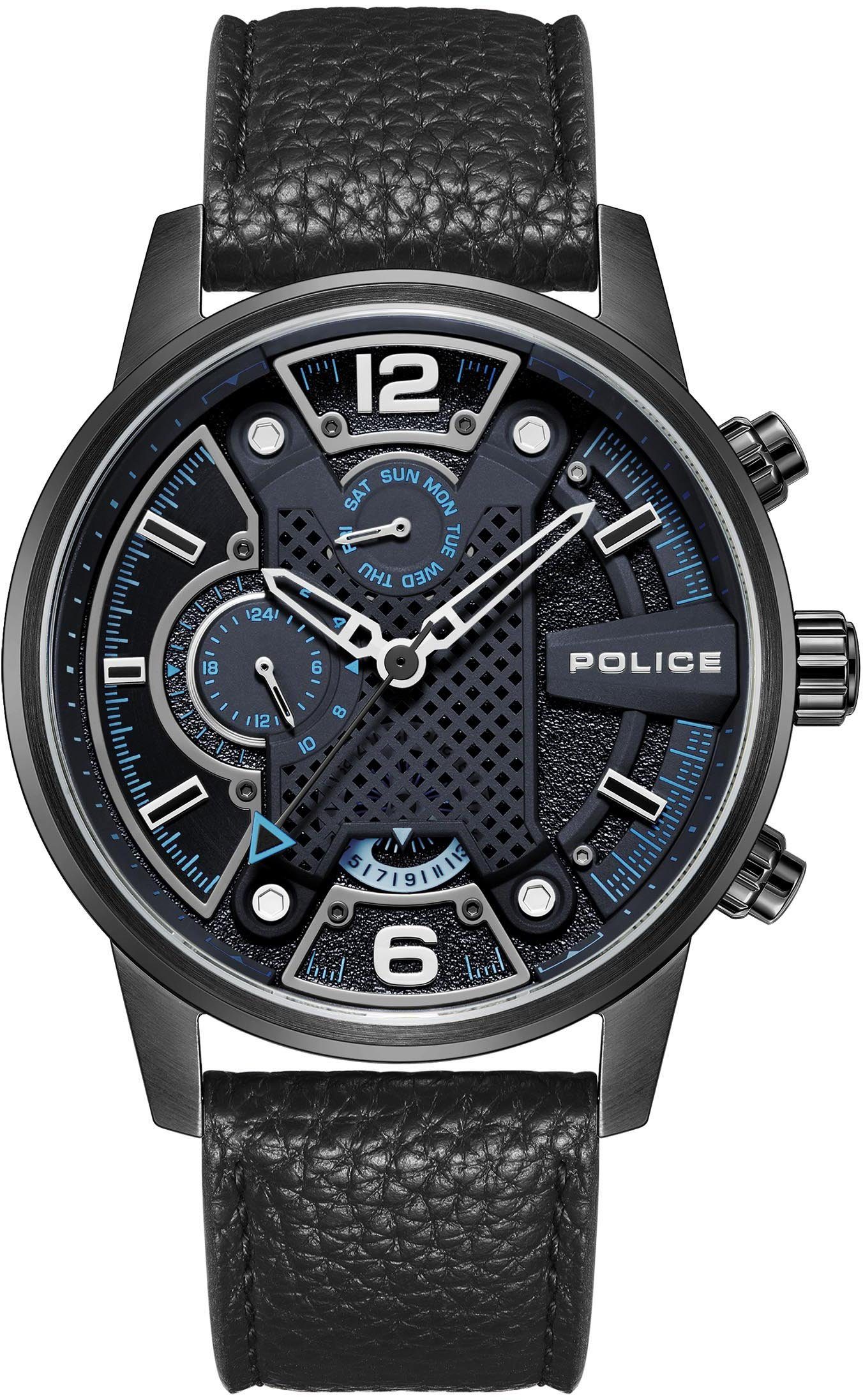 Police Multifunktionsuhr LANSHU, PEWJF2203306 schwarz blau