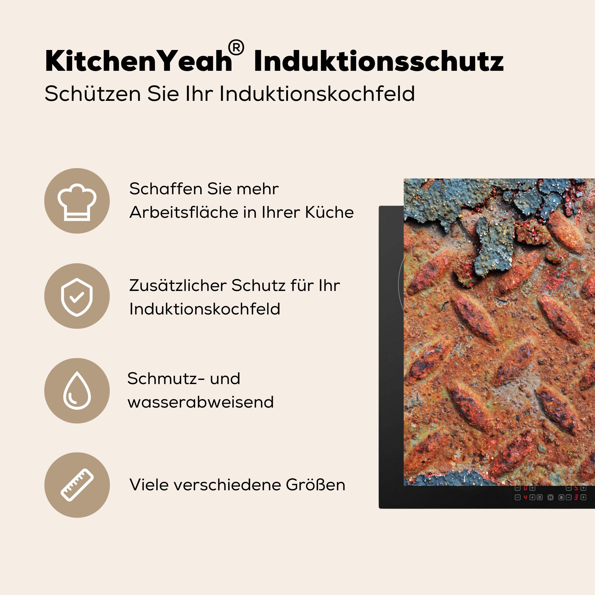 MuchoWow Herdblende-/Abdeckplatte Rost - Eisen Vinyl, tlg), Schutz - Metall Induktionsschutz Induktionskochfeld die - für 81x52 (1 cm, Induktionskochfeldschutz, Ceranfeldabdeckung küche, 