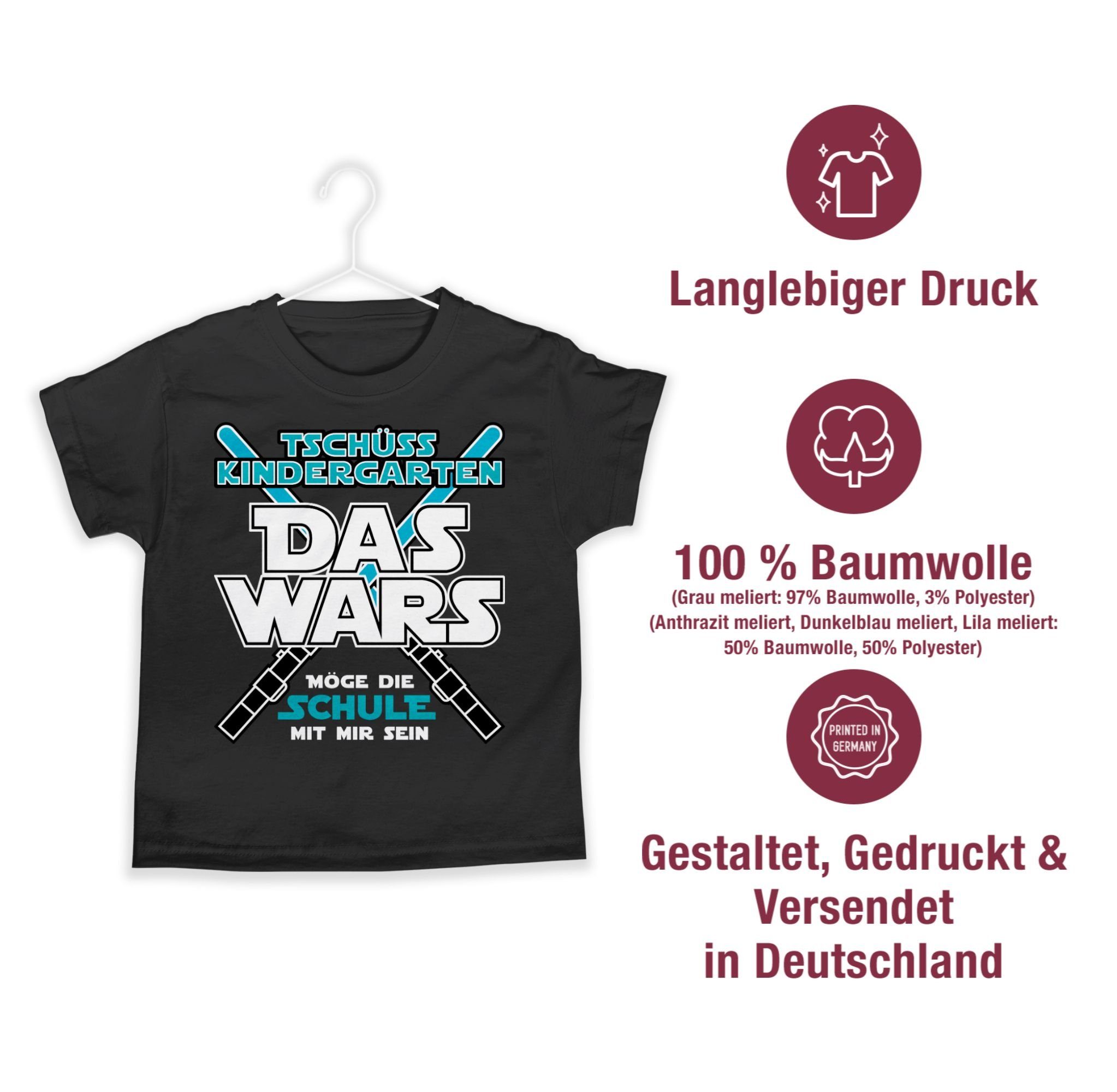 Tschüss Schulanfang Schwarz Kita Shirtracer Wars Kindergarten Geschenke Das Junge Einschulung T-Shirt 01