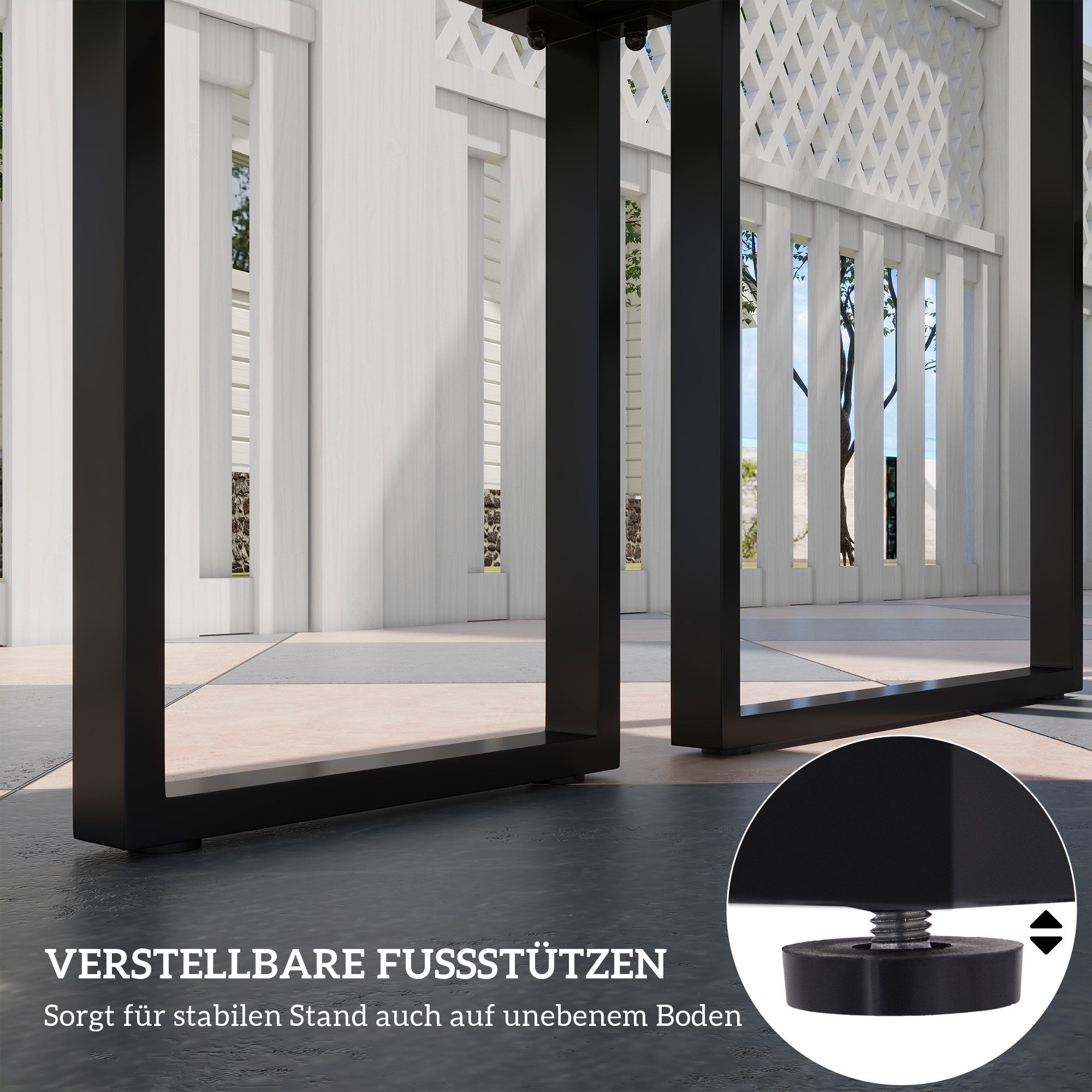 CHICFURN Sitzgruppe Outdoor Möbelset 3-tlg. aus Metall in Schwarz, (Packung, 3-tlg., Mit Tisch und 2 Sitzbänken), Tischmaß 110 x 55 x 70 cm, für Terrasse und Garten