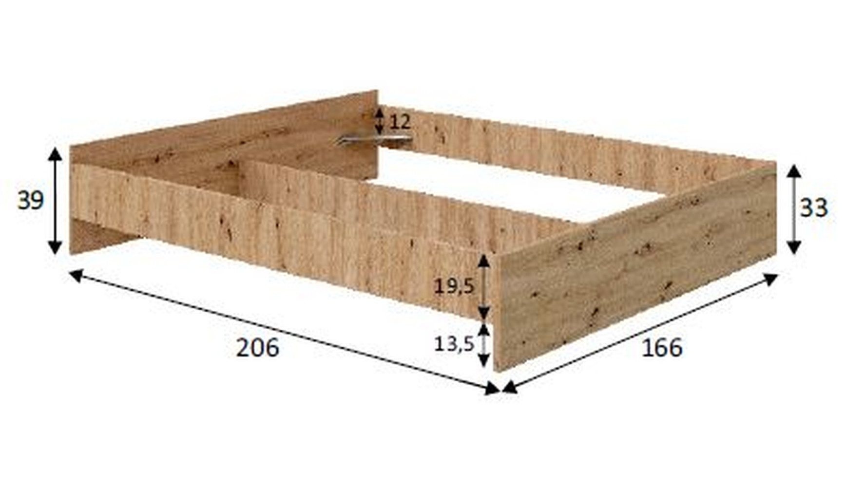 freiraum Bettgestell ENZO, Liegefläche 160x200cm, Nodi Eiche Dekor - 166x33x206 (BxHxT)