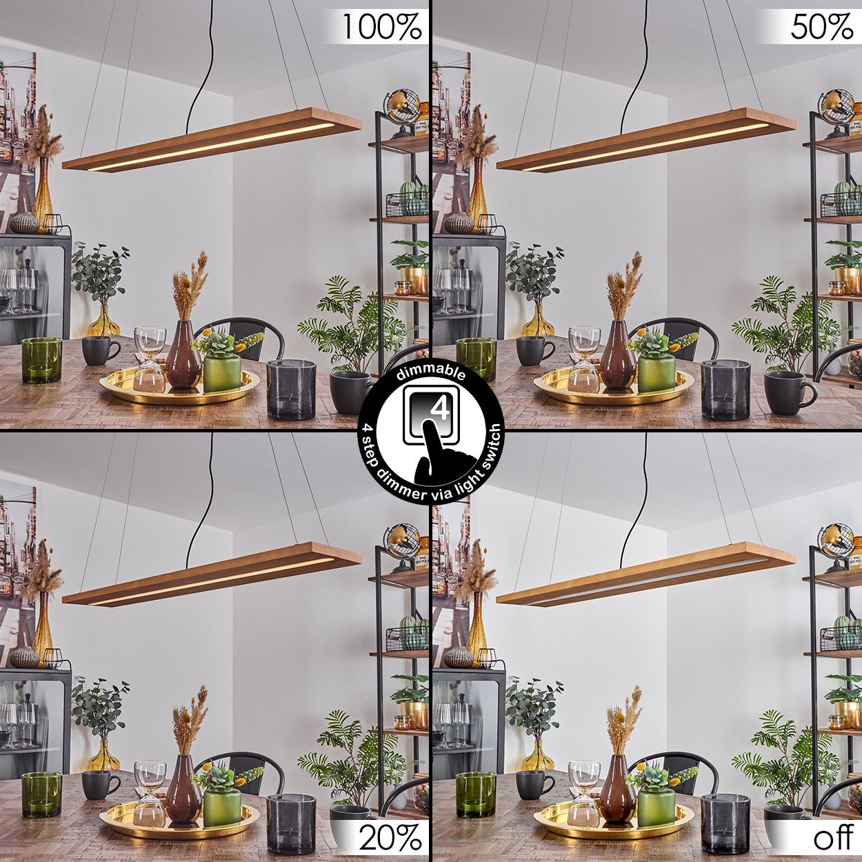 hofstein Pendelleuchte »Volano« dimmbare Hängelampe aus Metall/Holz