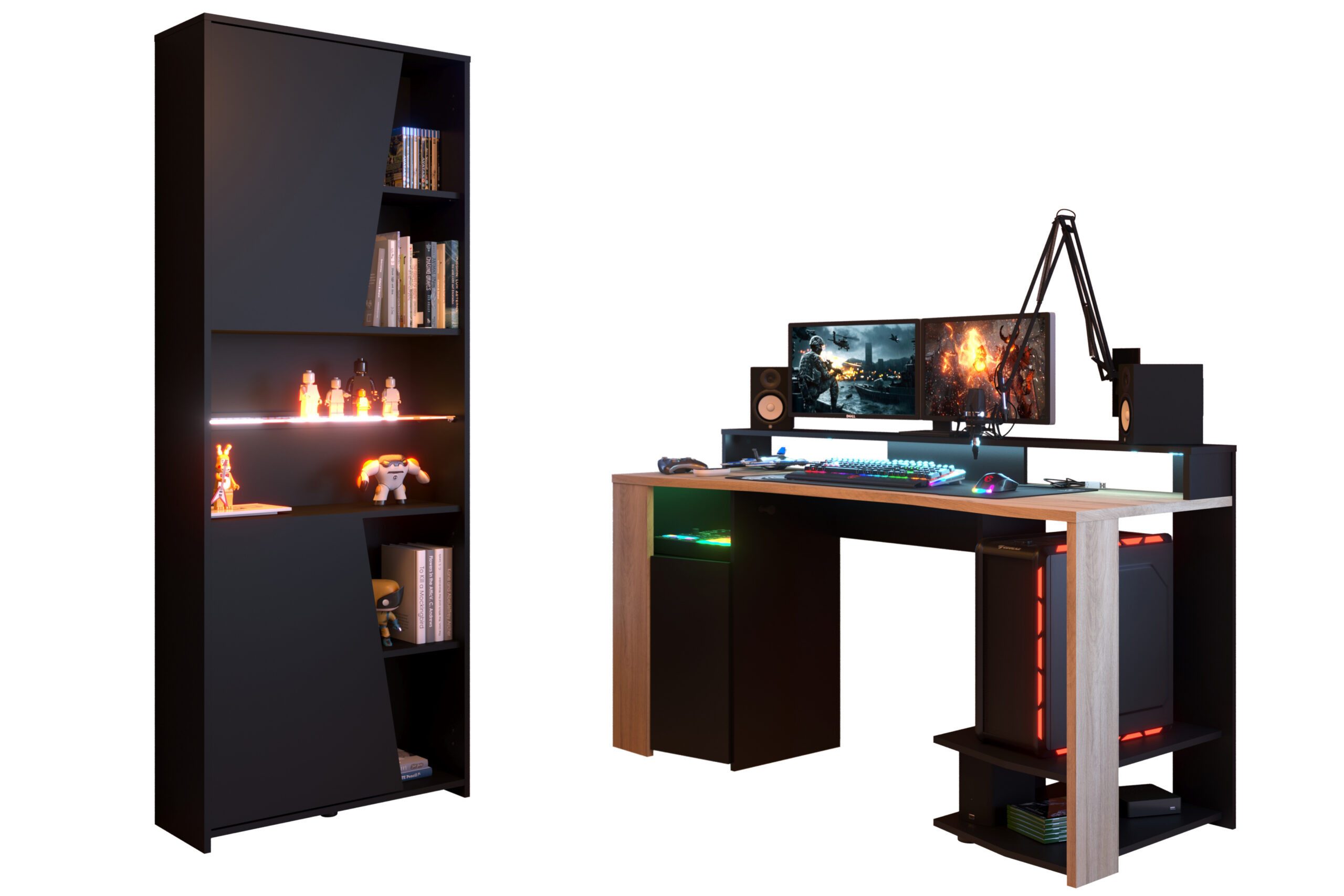 Parisot Jugendzimmer-Set Gaming-Möbel Meta Jugendmöbel, (Komplett-Set, 2-tlg., in verschiedenen Varianten wählbar), inkl. LED Beleuchtung, Schwarz und Holzton Chene Kronberg