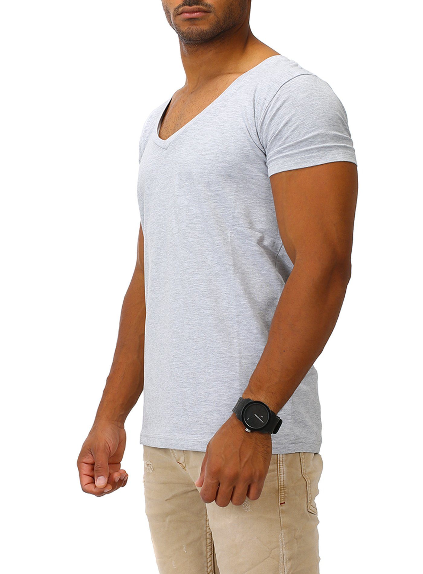 Joe Franks T-Shirt mit tiefem grey V-Ausschnitt melange
