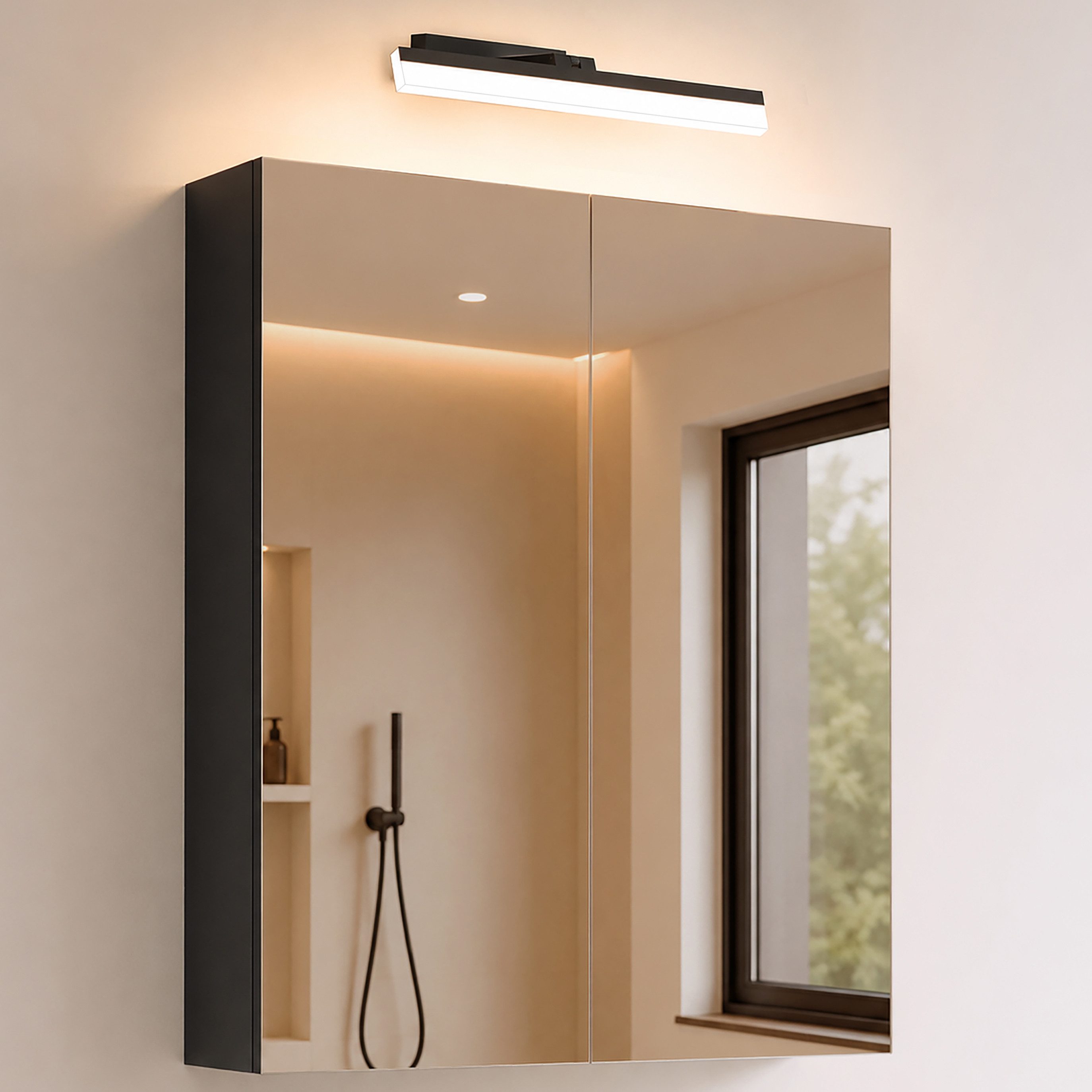 doporro Spiegelschrank Wandschrank mit 180° Drehbare LED Spiegelbeleuchtung Luxaris