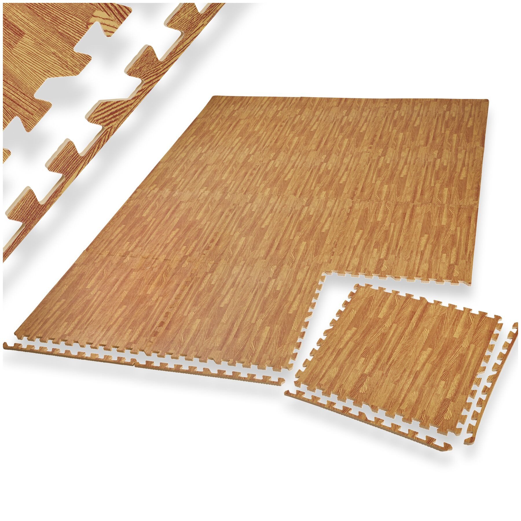 tectake Bodenschutzmatte Schutzmattenset, 12-teilig mit 24 Randstücken, Maße: je 61 x 61 cm, Bürostuhlunterlage, in holzdekor, Leichte Reinigung und flexibel erweiterbar, weich und rutschfest