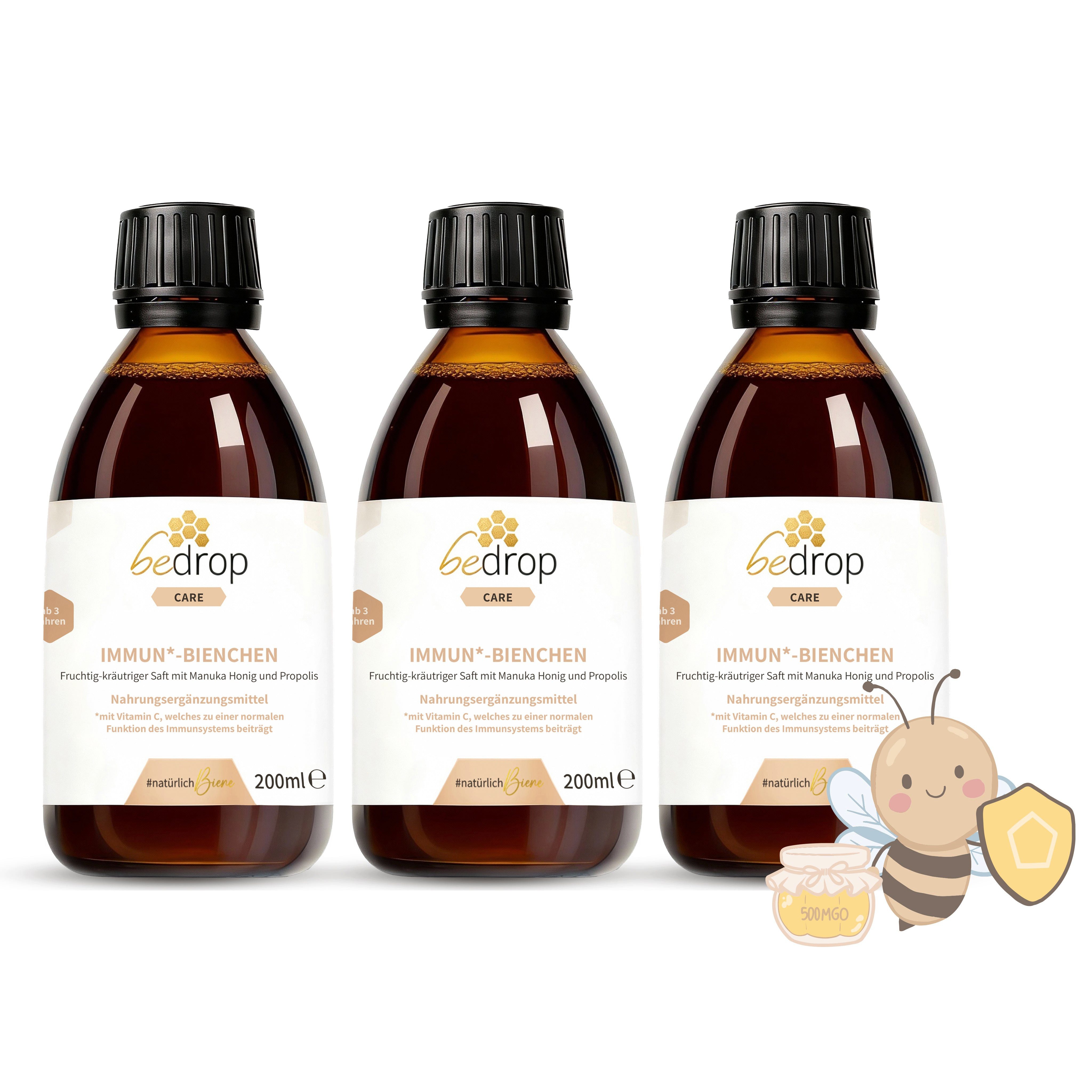 bedrop IMMUN*-BIENCHEN - Fruchtig-kräutriger Saft mit Manuka Honig Flüssig, 600 ml, Nahrungsergänzungsmittel mit Vitamin C aus Acerola