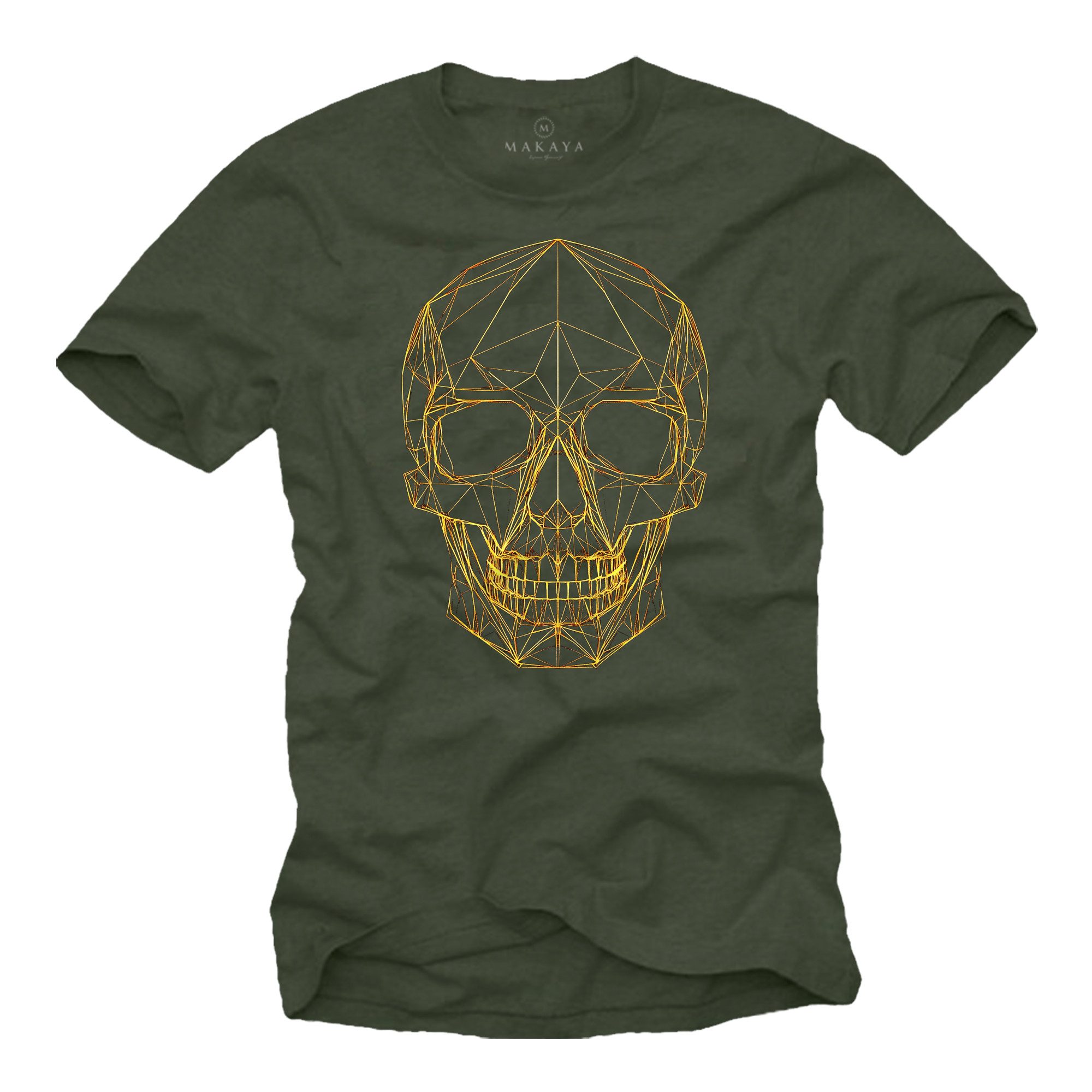 Print-Shirt mit Totenkopf Motiv Feine Linien Geometrisch Tattoo Style Herren