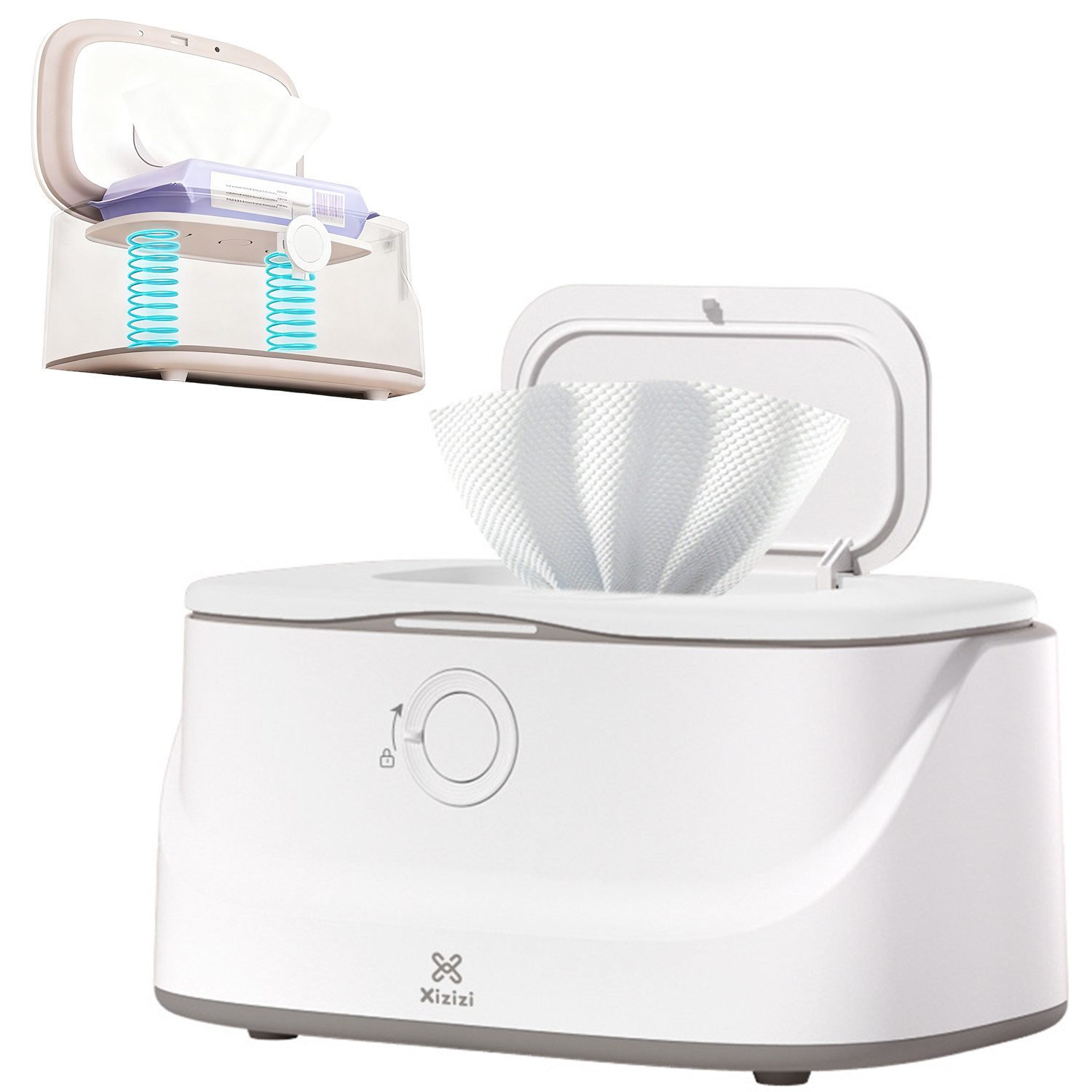 STANBOW Feuchttücherbox Baby Feuchttücherwärmer, 3-stufiger Temperatureinstellung, Wipe Warmer (Tragbarer Wipes Heizbox mit Nachtlicht 24h konstante Temperatur), Babytuchspender Tuchhalter Wischtücherwärmer für Einweg-Babytücher