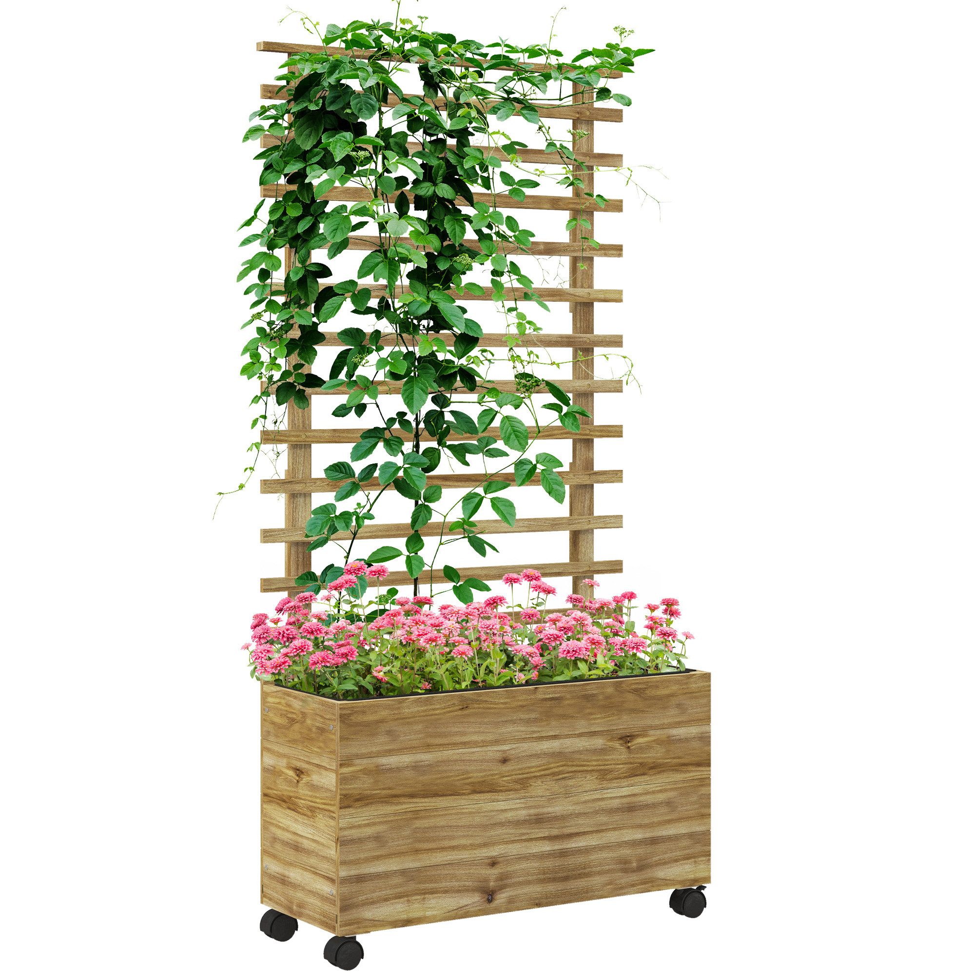Outsunny Hochbeet mit Rolle, Spalier, 76 x 30 x 155cm (Pflanzkasten mit Rankgitter, 1 St., Blumenkasten aus Holz), für Garten Balkon Terrasse, für Kletterpflanzen Korbpflanzen, Blumen