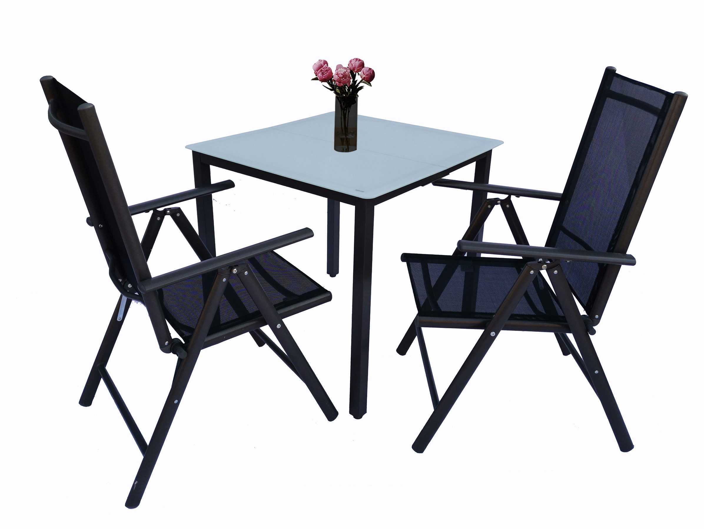 VCM Garten-Essgruppe 3 tlg. Gartenmöbel-Set Miami 2 Stühle Tisch 80x80 , (Set, 3-tlg., 1x Tisch 2x Stuhl), 76x140x80cm Gartenset, Sitzgruppe
