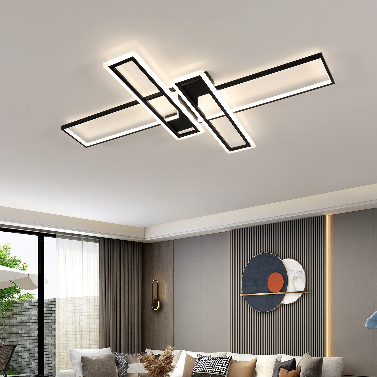 Riserva LED Dekolicht LED Deckenleuchte 84W Schwarz 4500K 120x80cm Modern, LED wechselbar