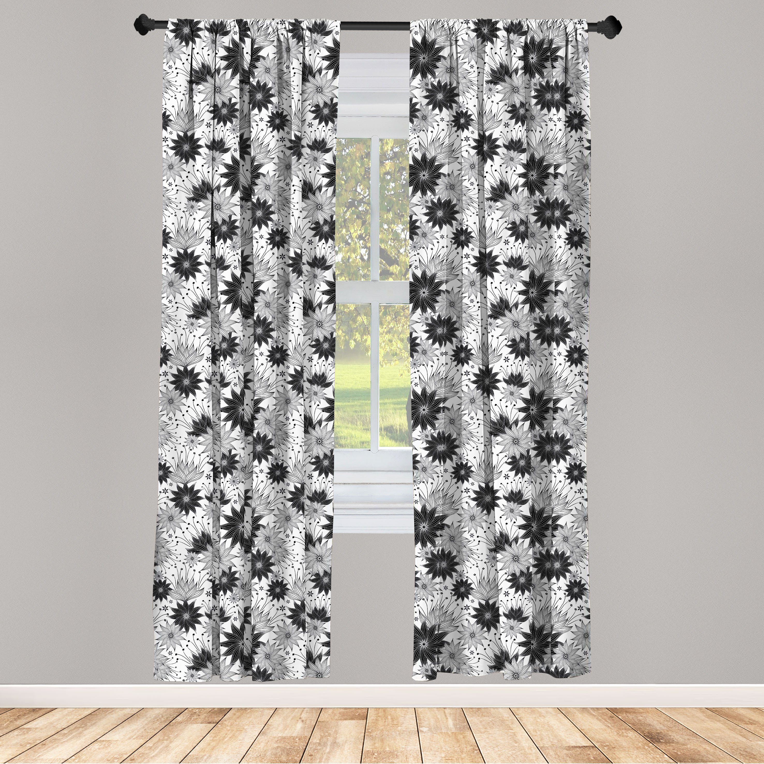Gardine Vorhang für Wohnzimmer und Garden Vintage Abakuhaus, Schlafzimmer Microfaser, Dekor, weiß Schwarz