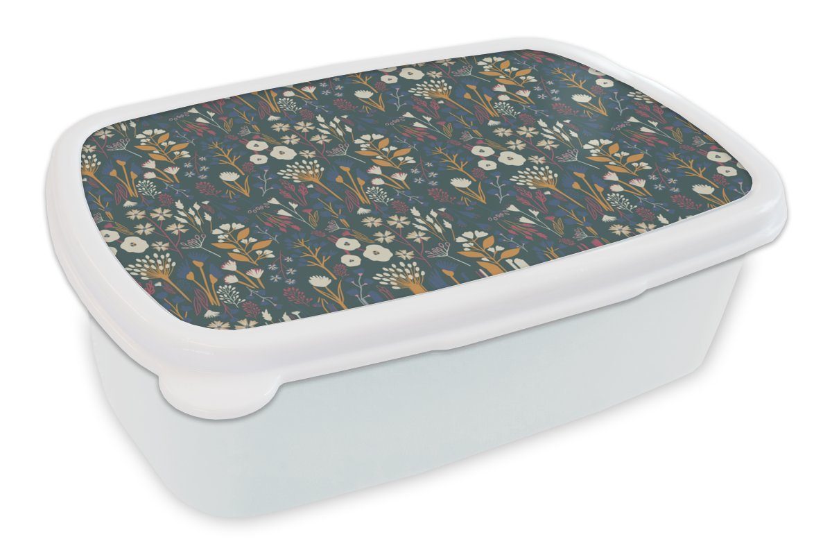 MuchoWow Lunchbox Muster weiß (2-tlg), für Brotbox und Kinder Jungs Mädchen Brotdose, Erwachsene, und Kunststoff, Blumen, für 