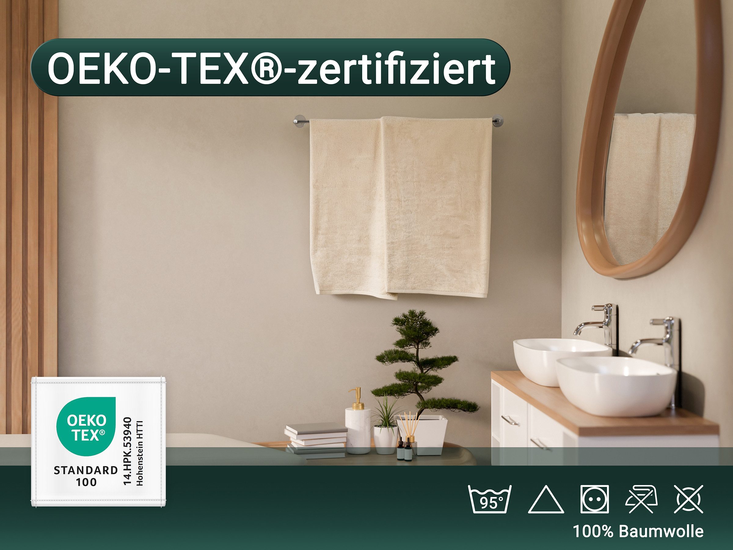 ZOLLNER Duschtücher, Walkfrottier, 70 x 140 cm, 100% Baumwolle, vom Hotelwäschespezialisten