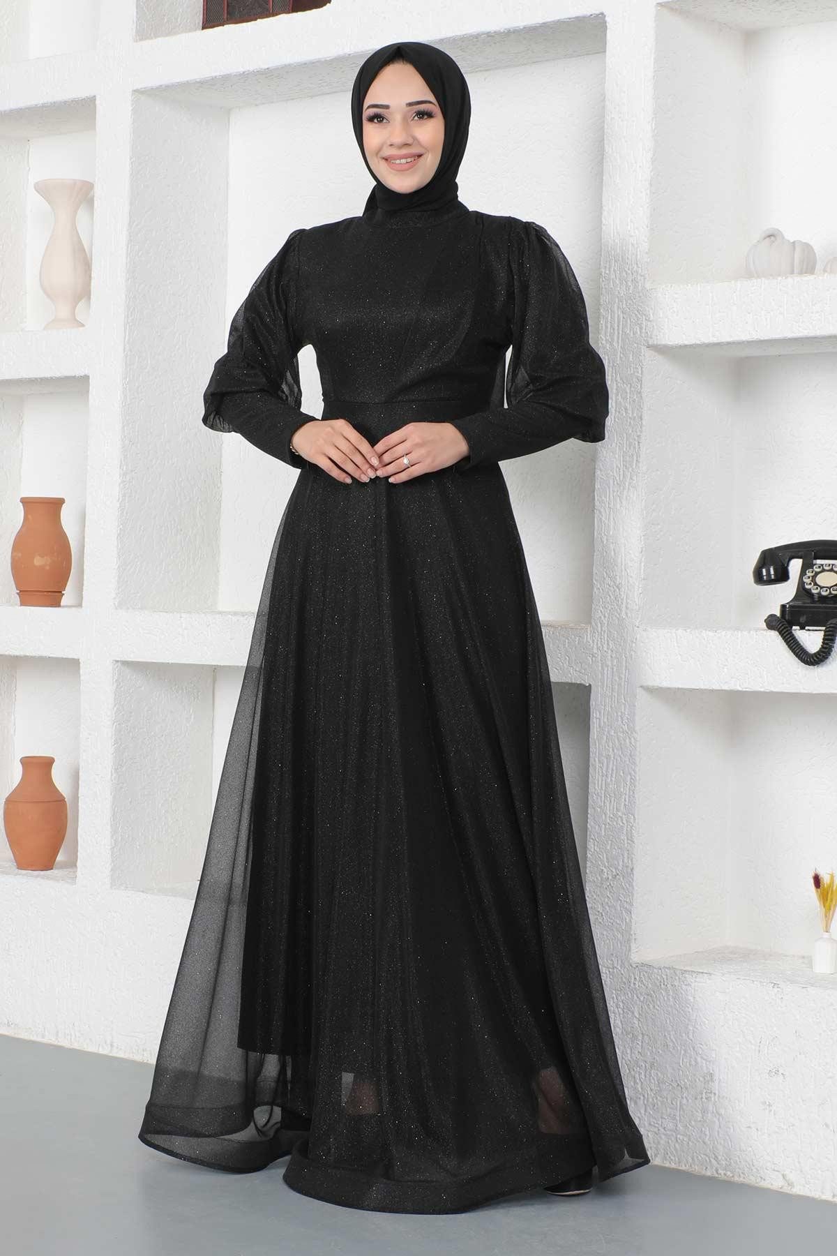 MODAMİHRAM Abendkleid KleidZip Detail Glitzer Abendkleid