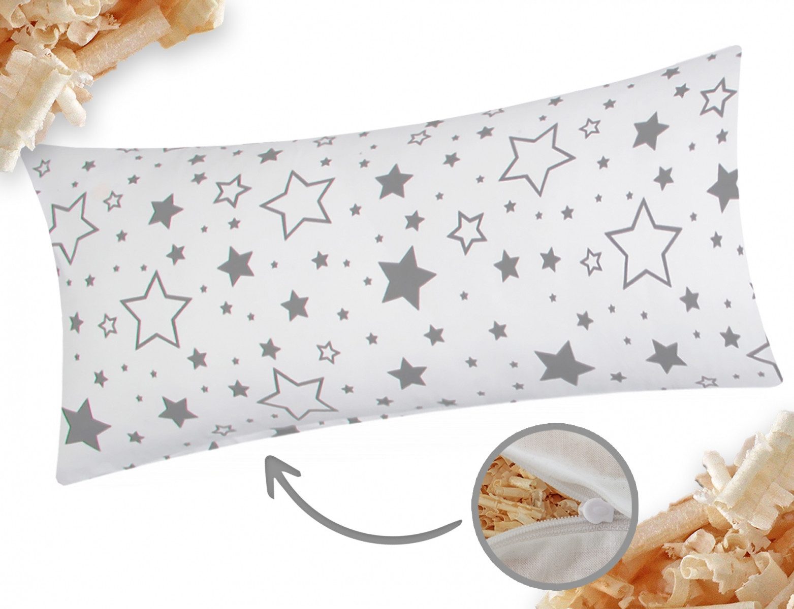 Heubergshop Zirbenkissen, 1-tlg., 40x80cm Gefüllt mit Zirben - Sterne Grau Weiß (Zirbe-376/9-40x80)