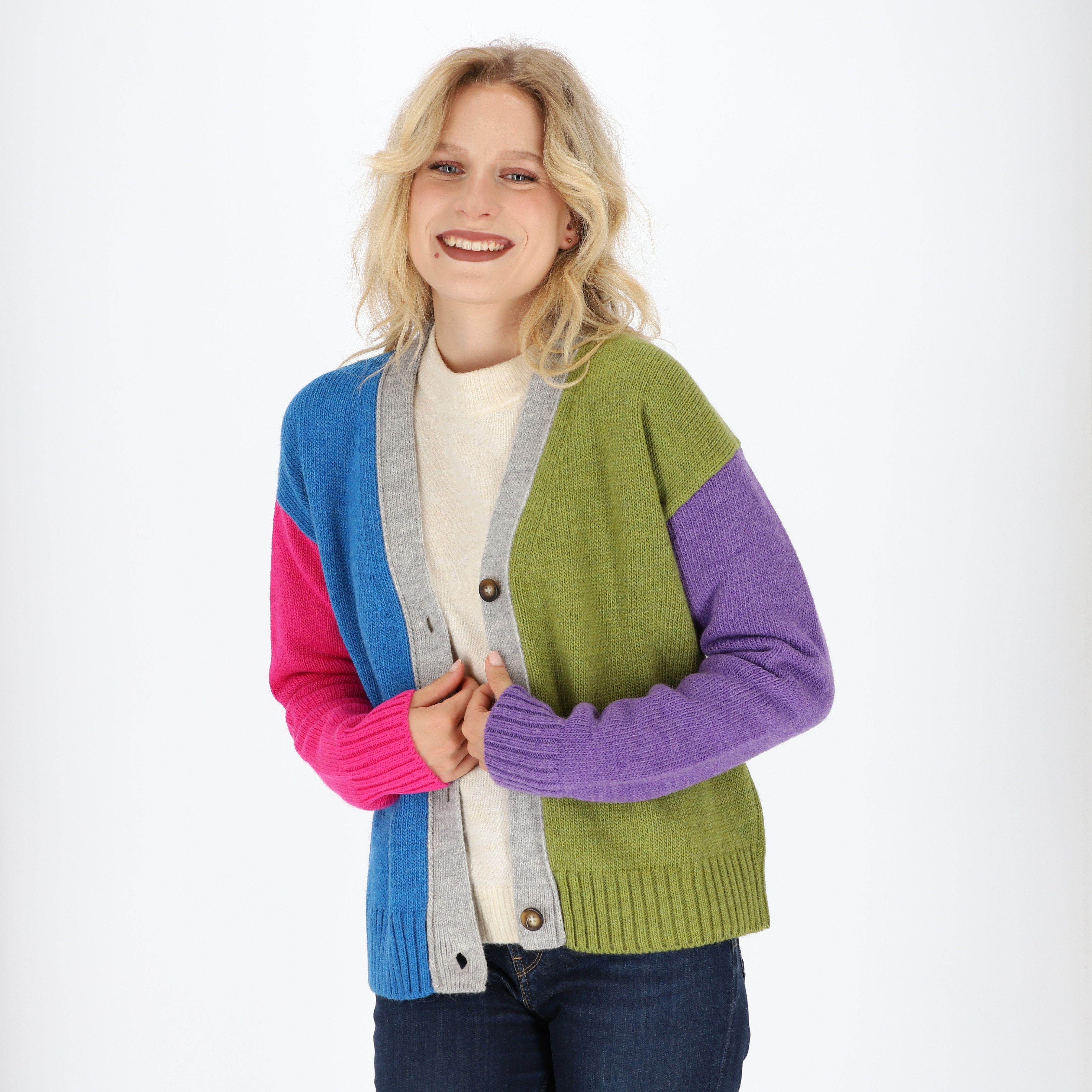 halsüberkopf Accessoires Cardigan Color Block aus hochwertigem Wollmix!